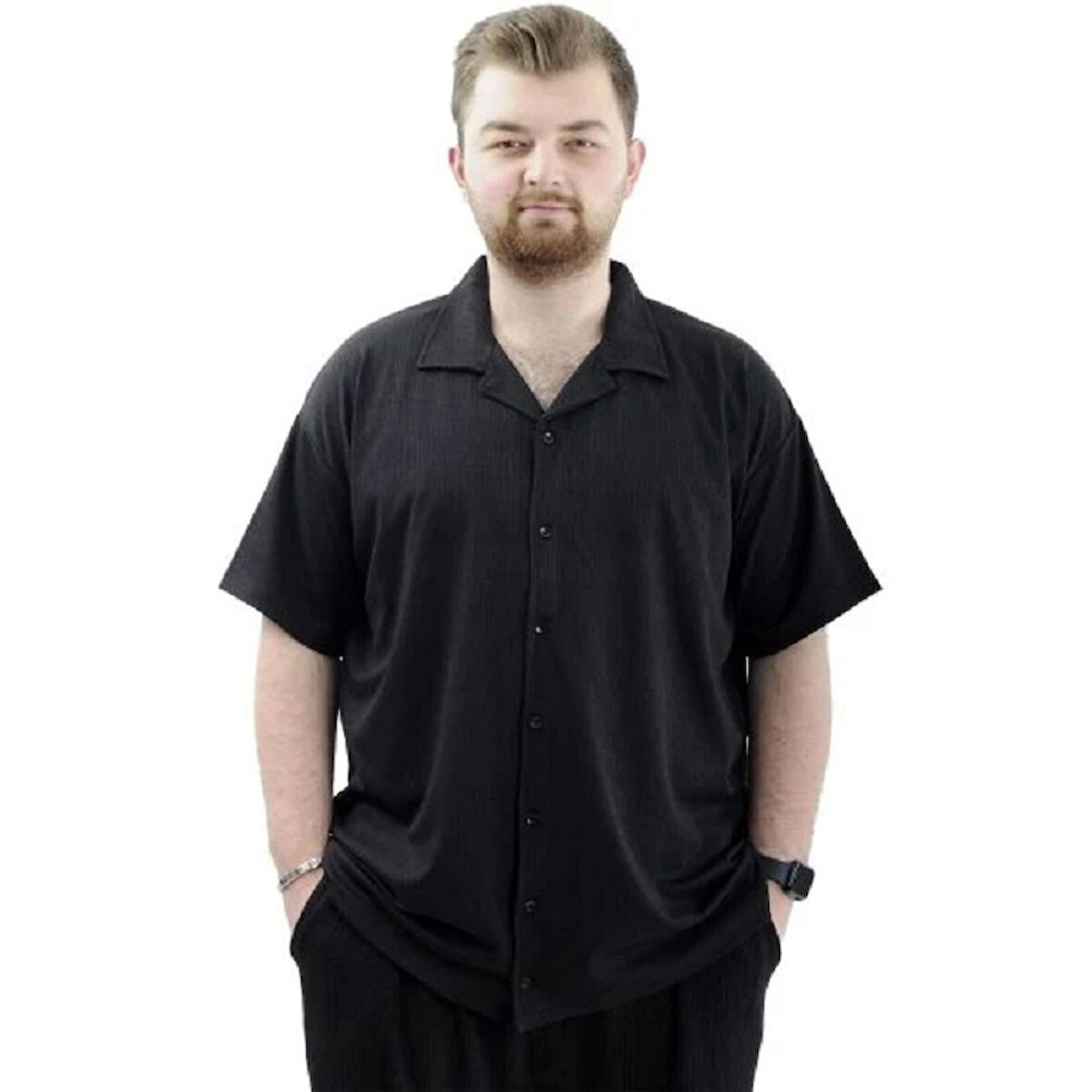  Mode XL Büyük Beden Erkek Gömlek Apas Yaka JAKAR U24380 Siyah