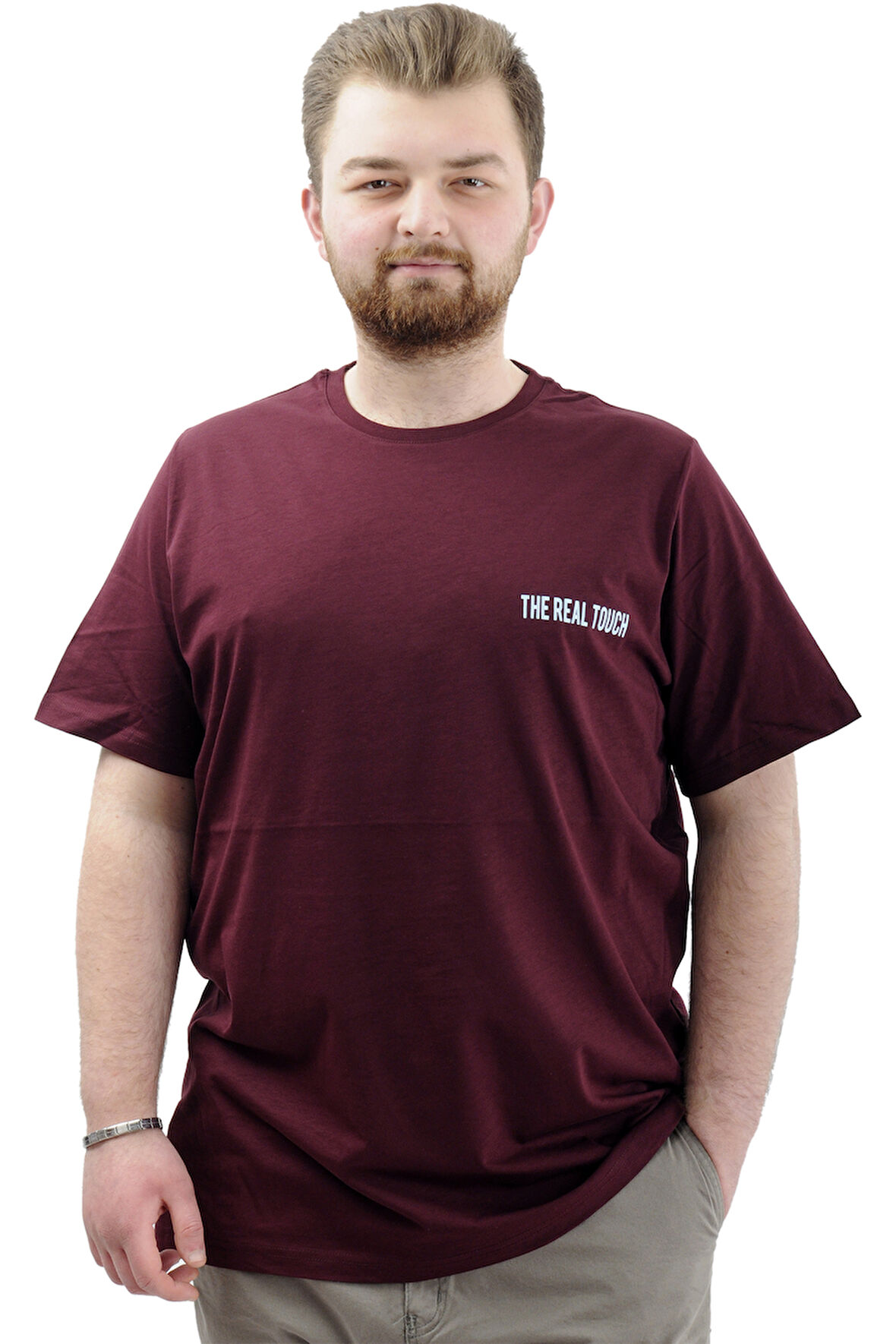 Mode XL Büyük Beden Erkek Tişört Baskılı Pamuklu Bisiklet Yaka T-Shirt TOUCH U24066 Mürdüm