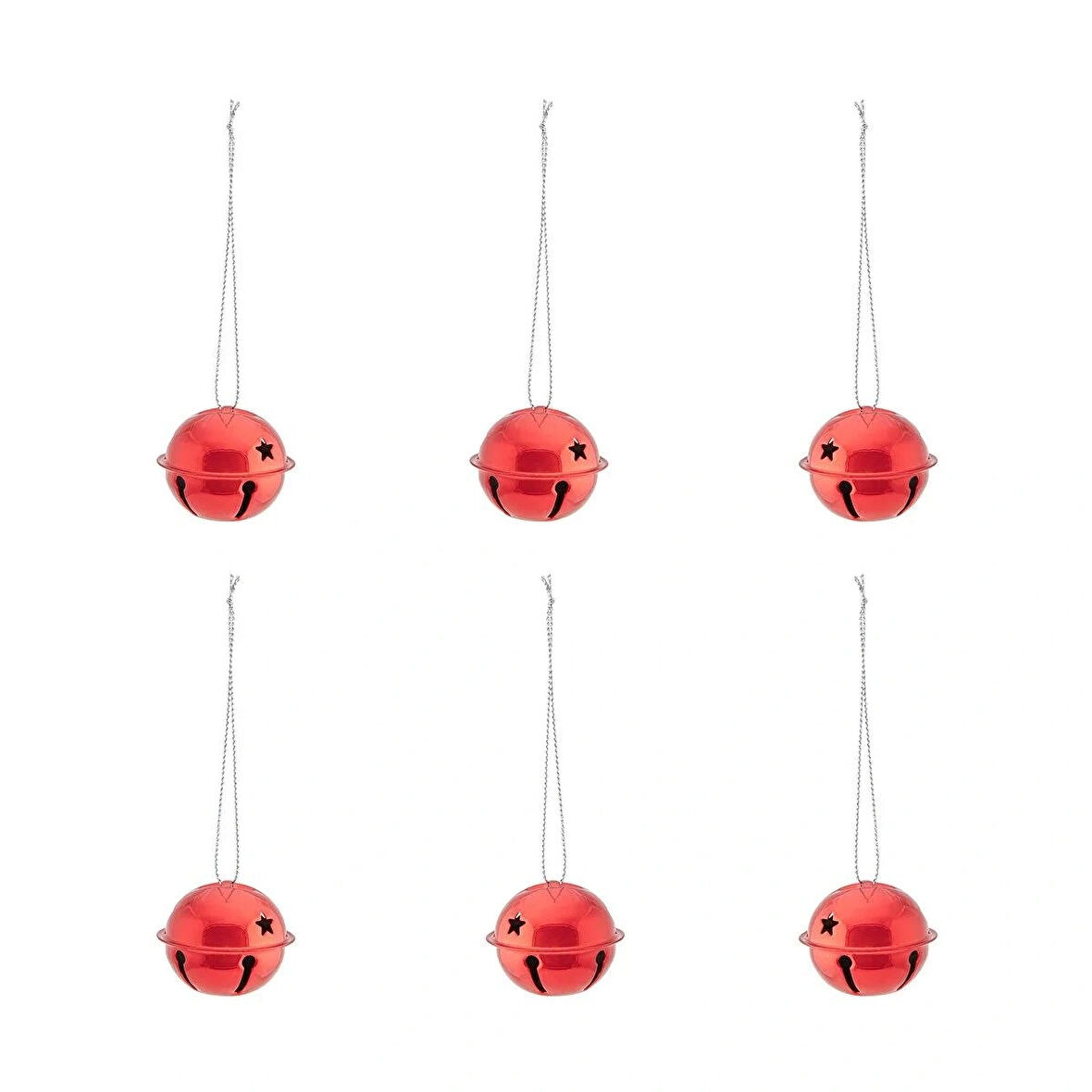 YILBAŞI AĞACI SÜSÜ METAL ÇAN SÜSÜ KIRMIZI 6 LI CANLI RENKLER