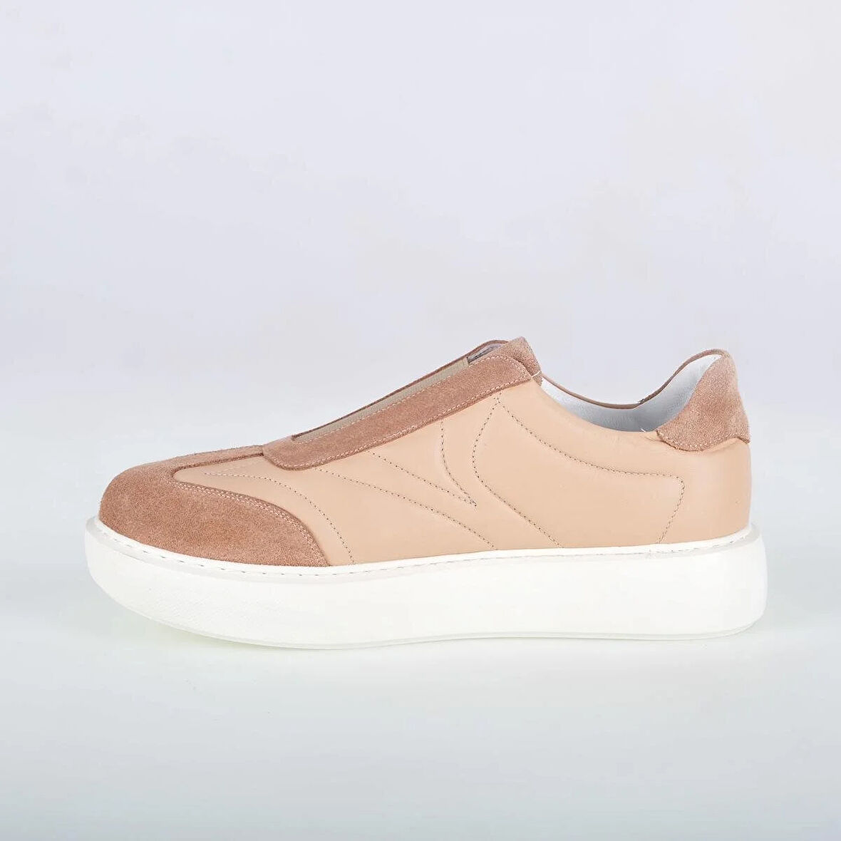 Pudra Süet Kombin Deri Kadın Sneaker