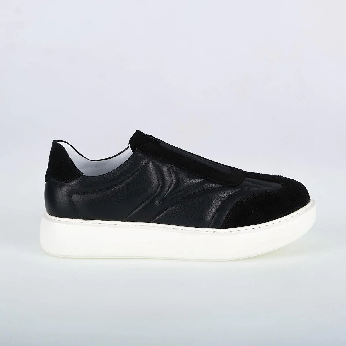 Siyah Süet Kombin Deri Kadın Sneaker