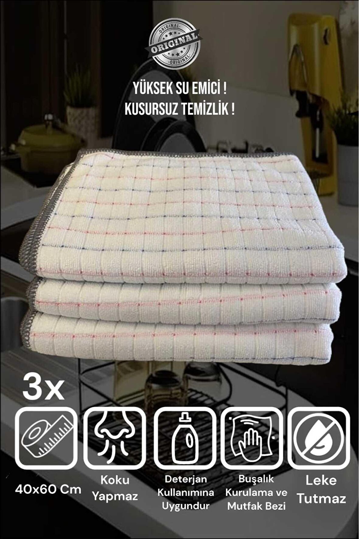 Missclean ( 3 Adet ) 40x60 Profesyonel Mikrofiber Bulaşık Kurulama Ve Durulama Bezi - Temizlik Bezi