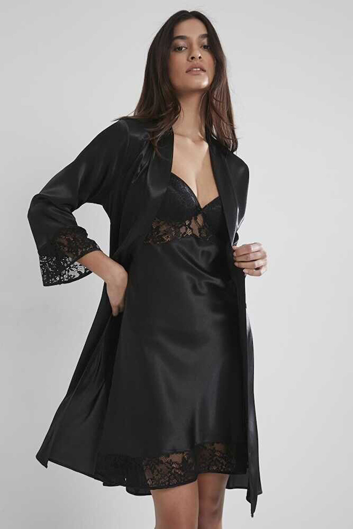 Pierre Cardin 2li Balensiz Kaplı Gecelik Sabahlık 4075