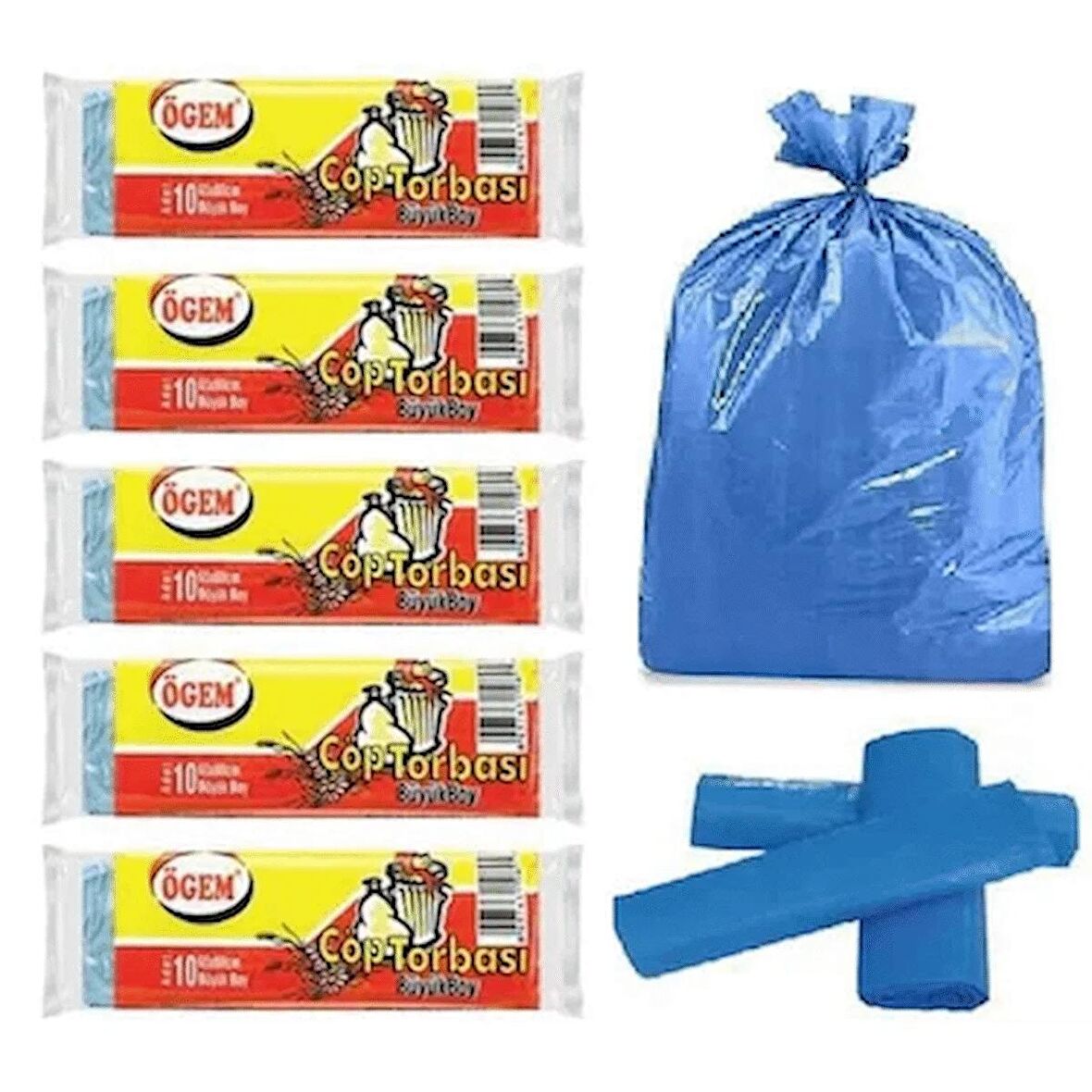 Ögem Büyük Boy Çöp Poşeti 65x80 Cm 50 Lt 10'lu Rulo 5 Paket Mavi