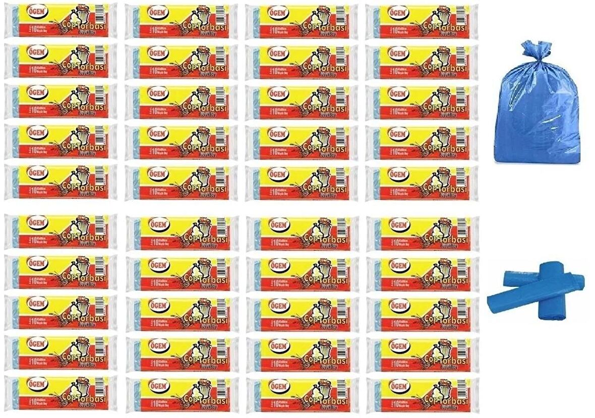 Ögem Büyük Boy Çöp Poşeti 65x80 Cm 50 Lt 10'lu Rulo 40 Paket Mavi