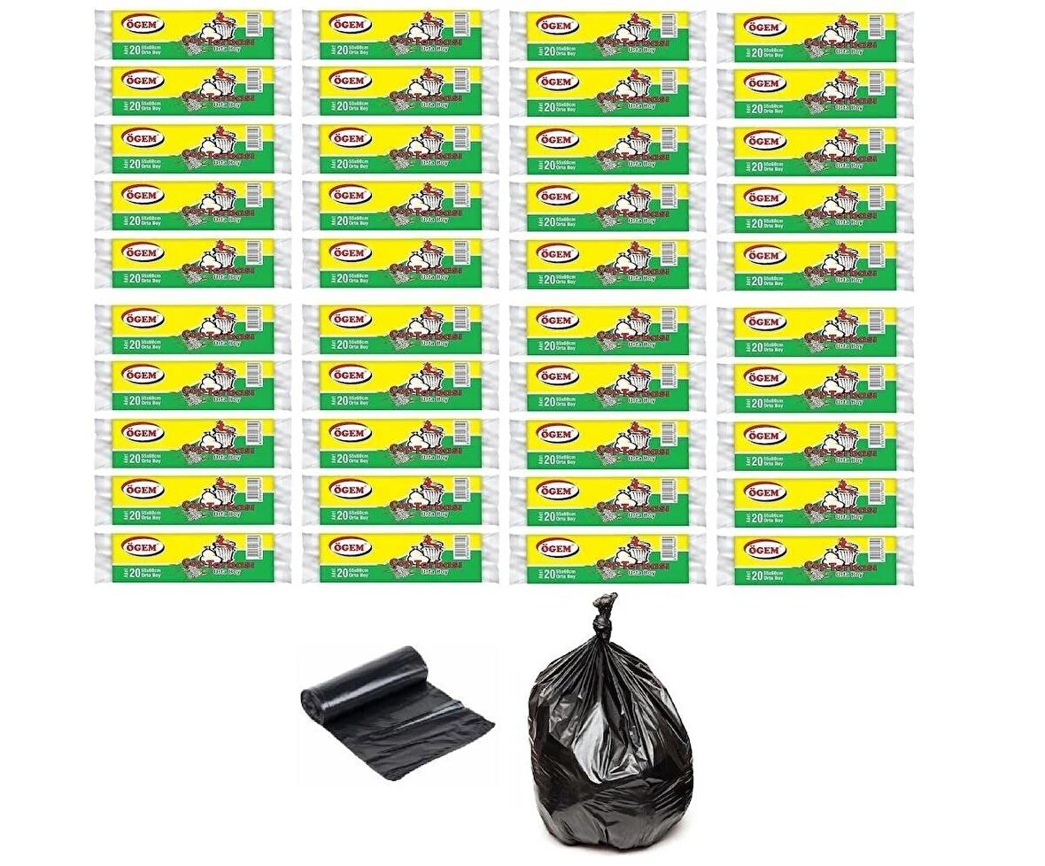 Ögem Orta Boy Çöp Poşeti 55x60 Cm 20'li Rulo 40 Paket Siyah