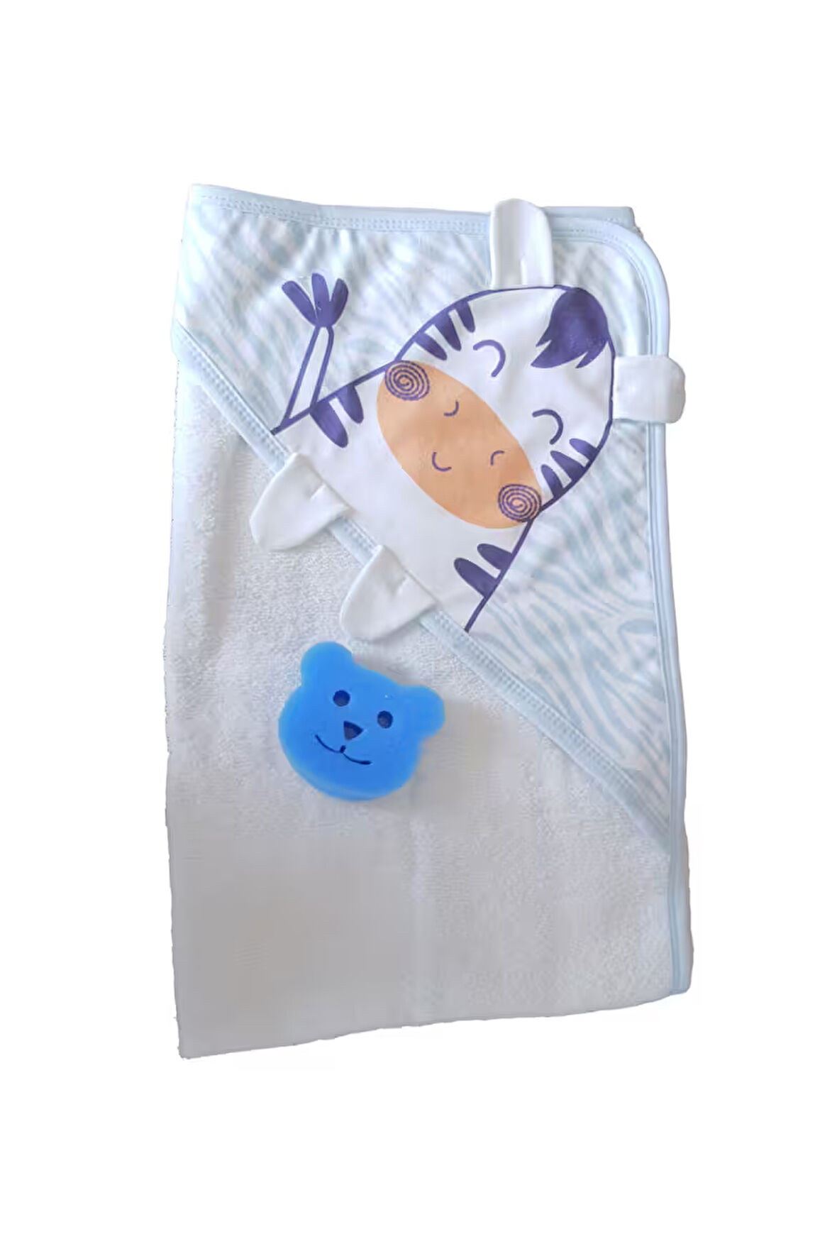Mavi Zebra Desenli Havlu Bornoz Set&Takım (Lif Hediyeli)