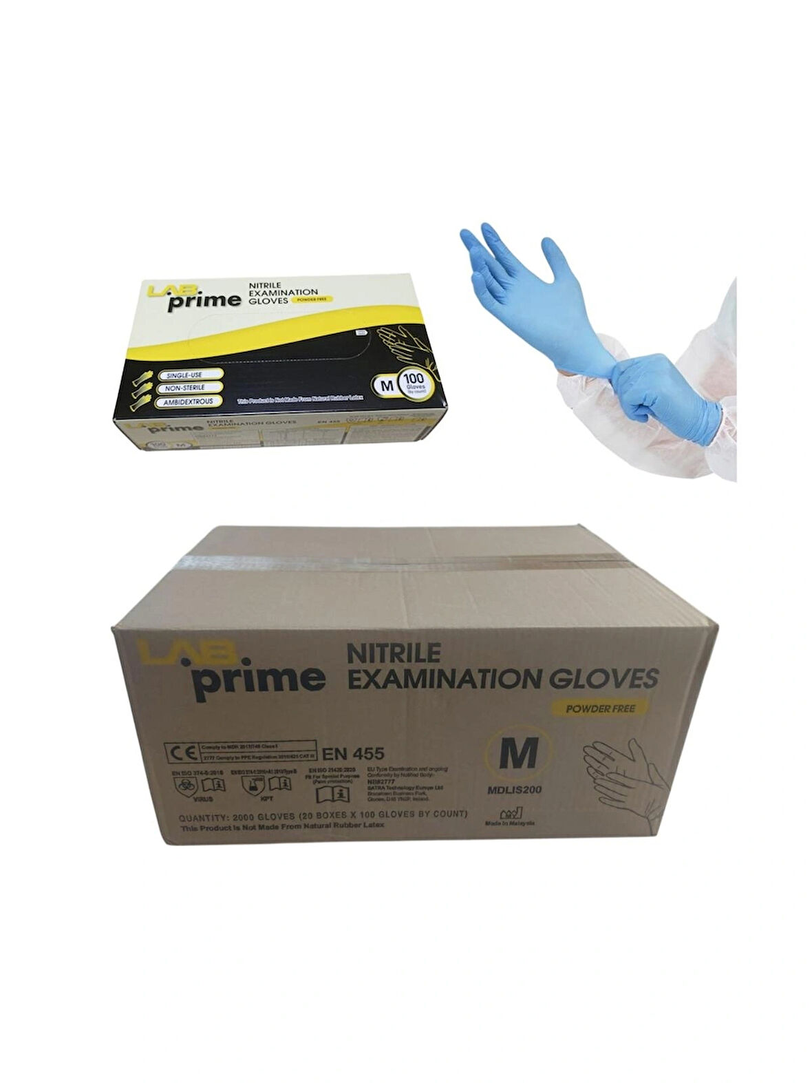 Nitril Muayene Eldiveni Mavi Pudrasız 2000'LI (20 Kutu) Koli M Beden
