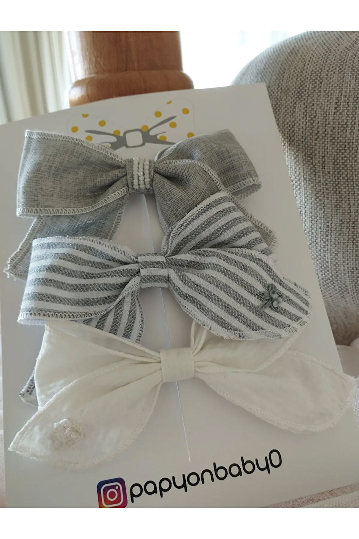 3'lü Set Fiyonk Toka - Gri - Organik & El Yapımı