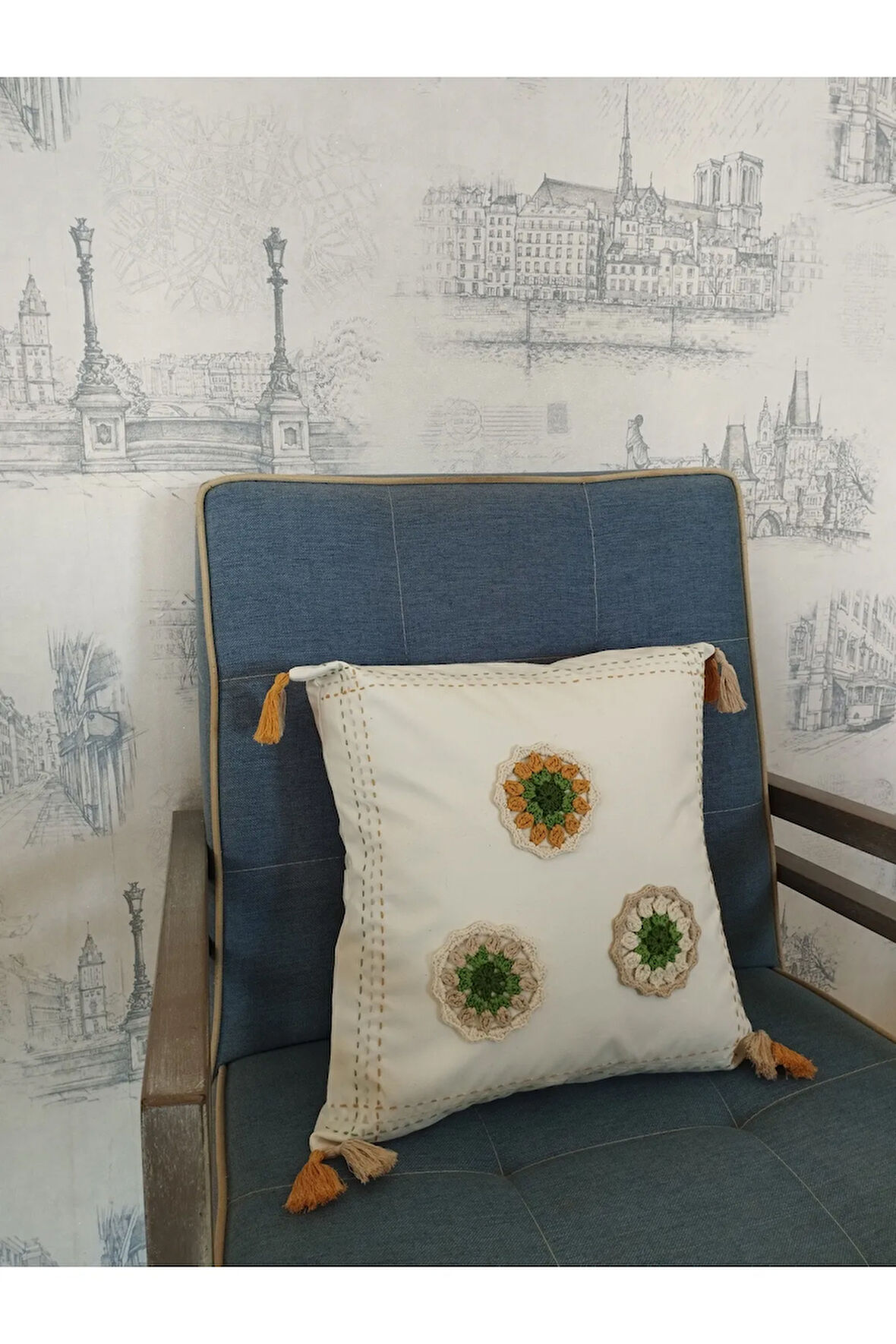 Örgü Motifli Yastık - Çok Renkli - Organik & El Yapımı