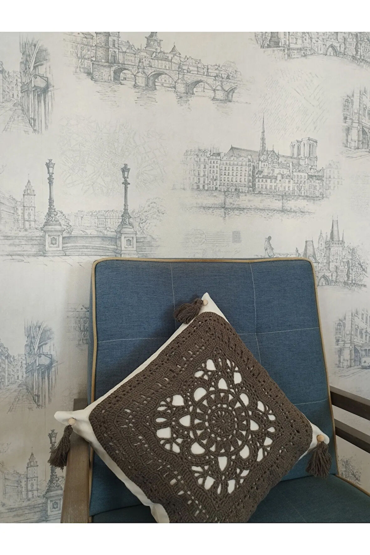 Örgü Motifli Yastık - Kahverengi - Organik & El Yapımı