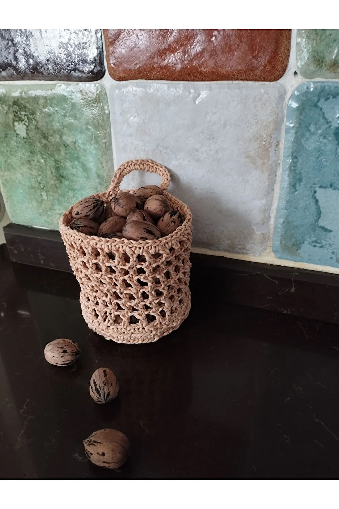 Örgü Sepet - Pembe - Organik & El Yapımı