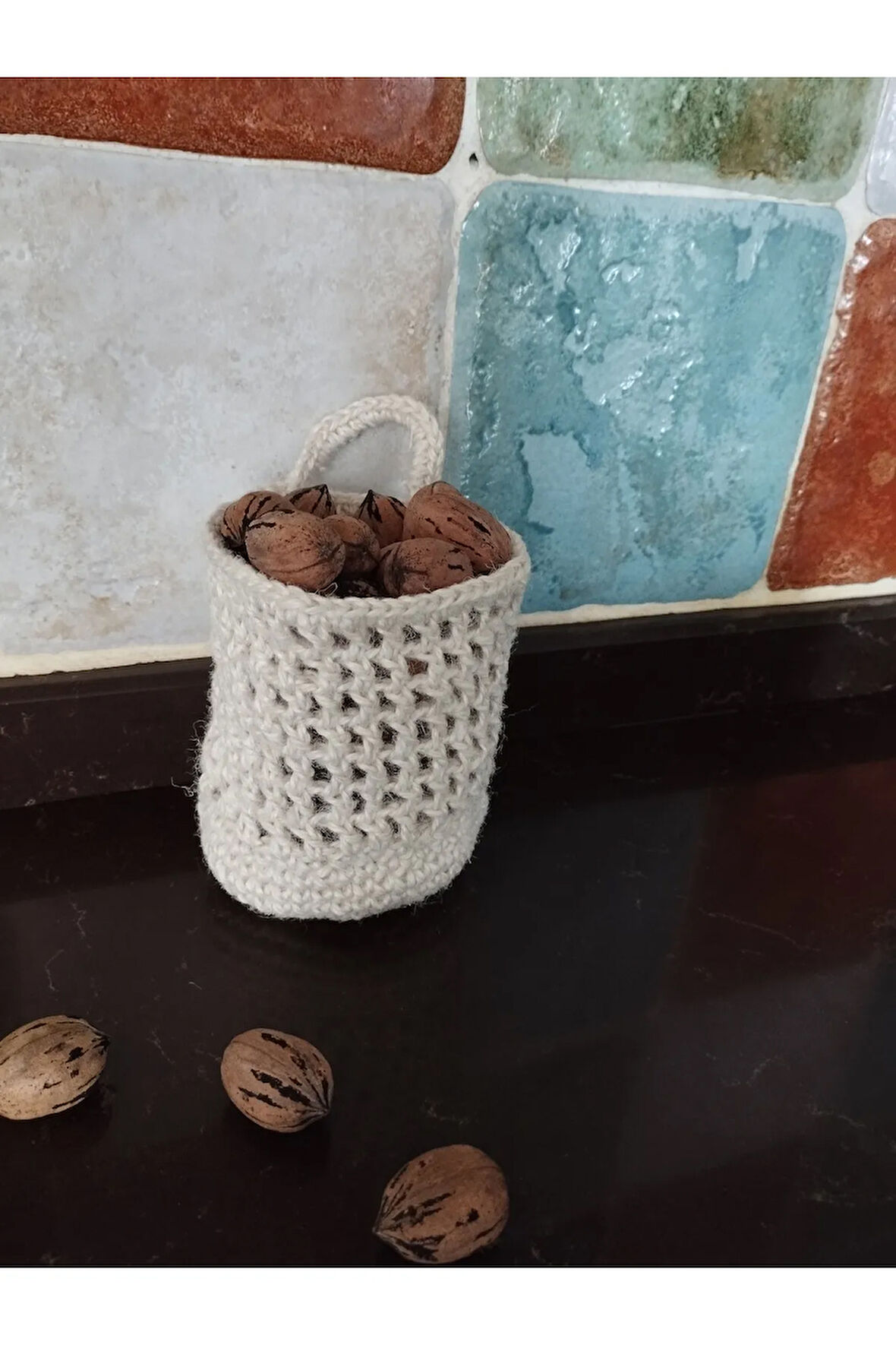 Örgü Sepet - Krem - Organik & El Yapımı