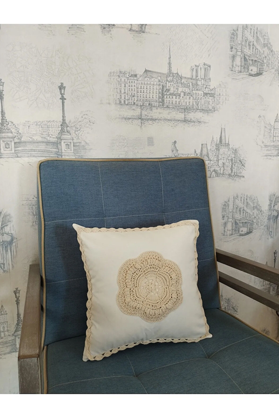 Örgü Motifli Yastık - Bej - Organik & El Yapımı