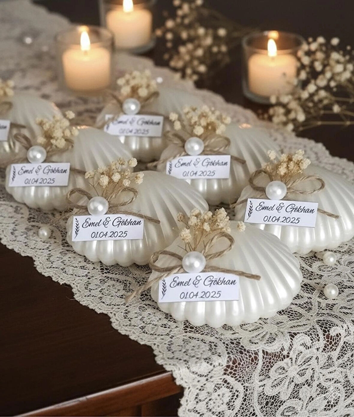 10 Adet Istiridye Mum Hediyelik Söz Nişan Nikah Hediyelikleri Bebek Mevlit Hediyelik