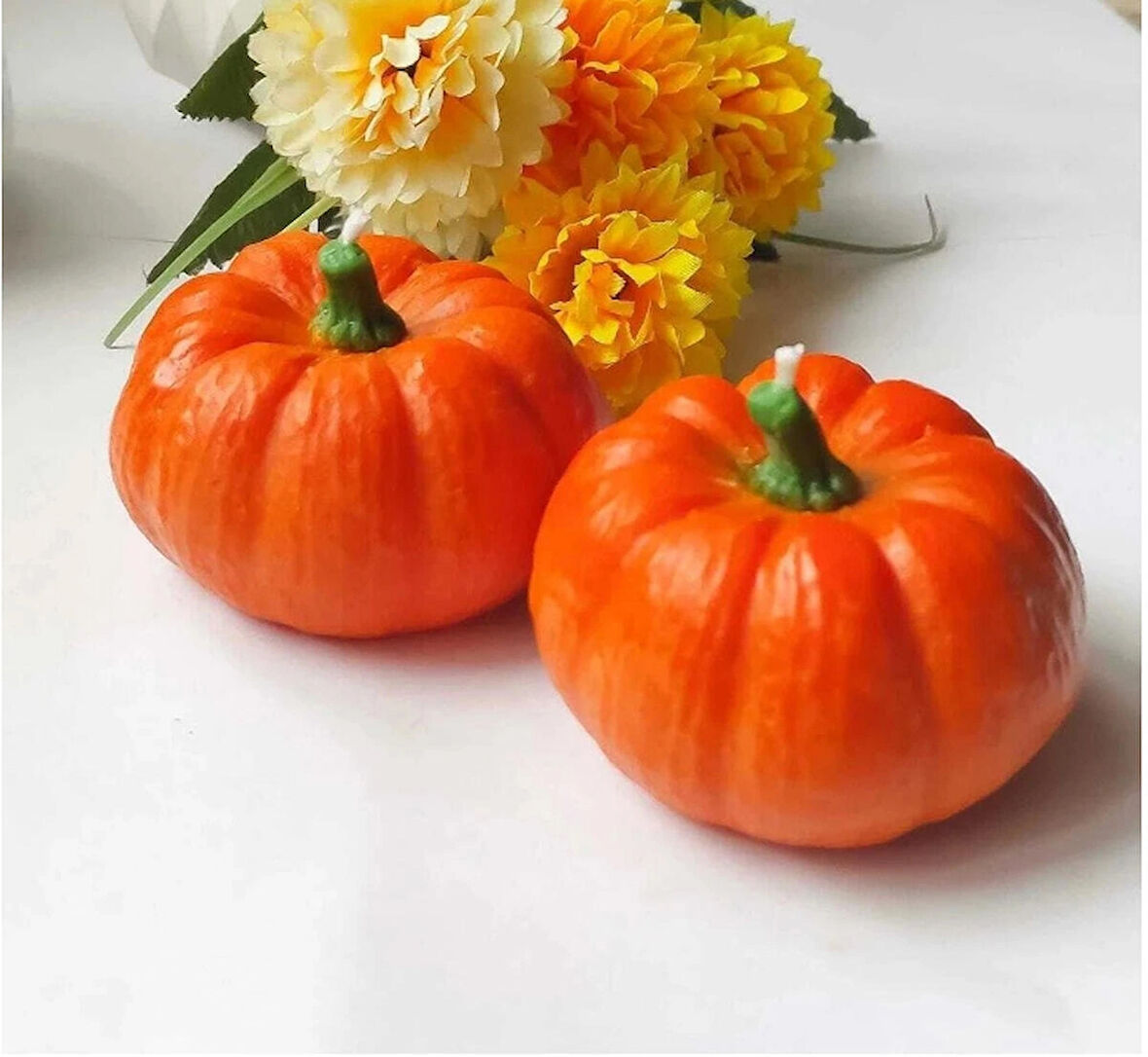 2 Li Balkabağı Dekoratif Mum Bal Kabağı Mum Hediyelik