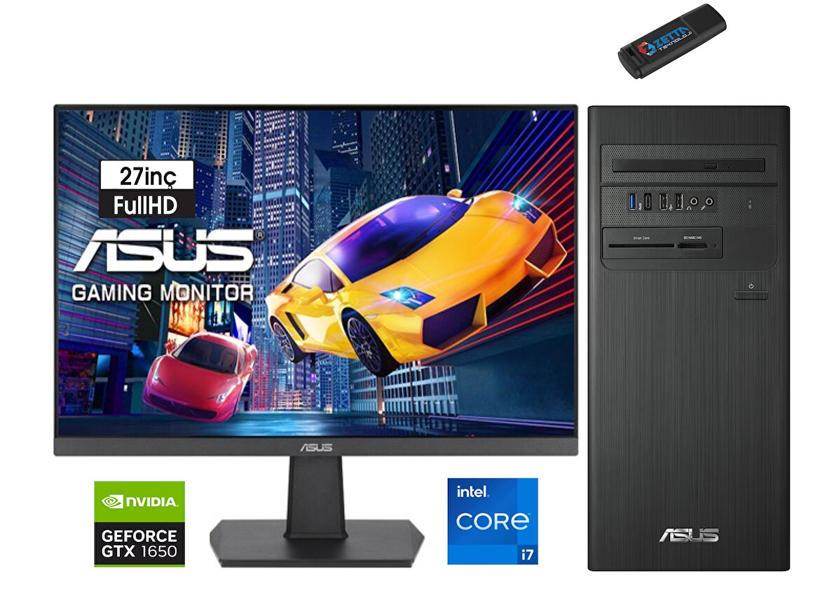 Asus S500TE-I7161TBB0D Intel I7-13700 32GB 512GB SSD 4GB/GTX1650 Freedos 27" Monitör Masaüstü Blgisayar K1S500TE-I7161TBB0D12+ZETTAUSBBELLEK