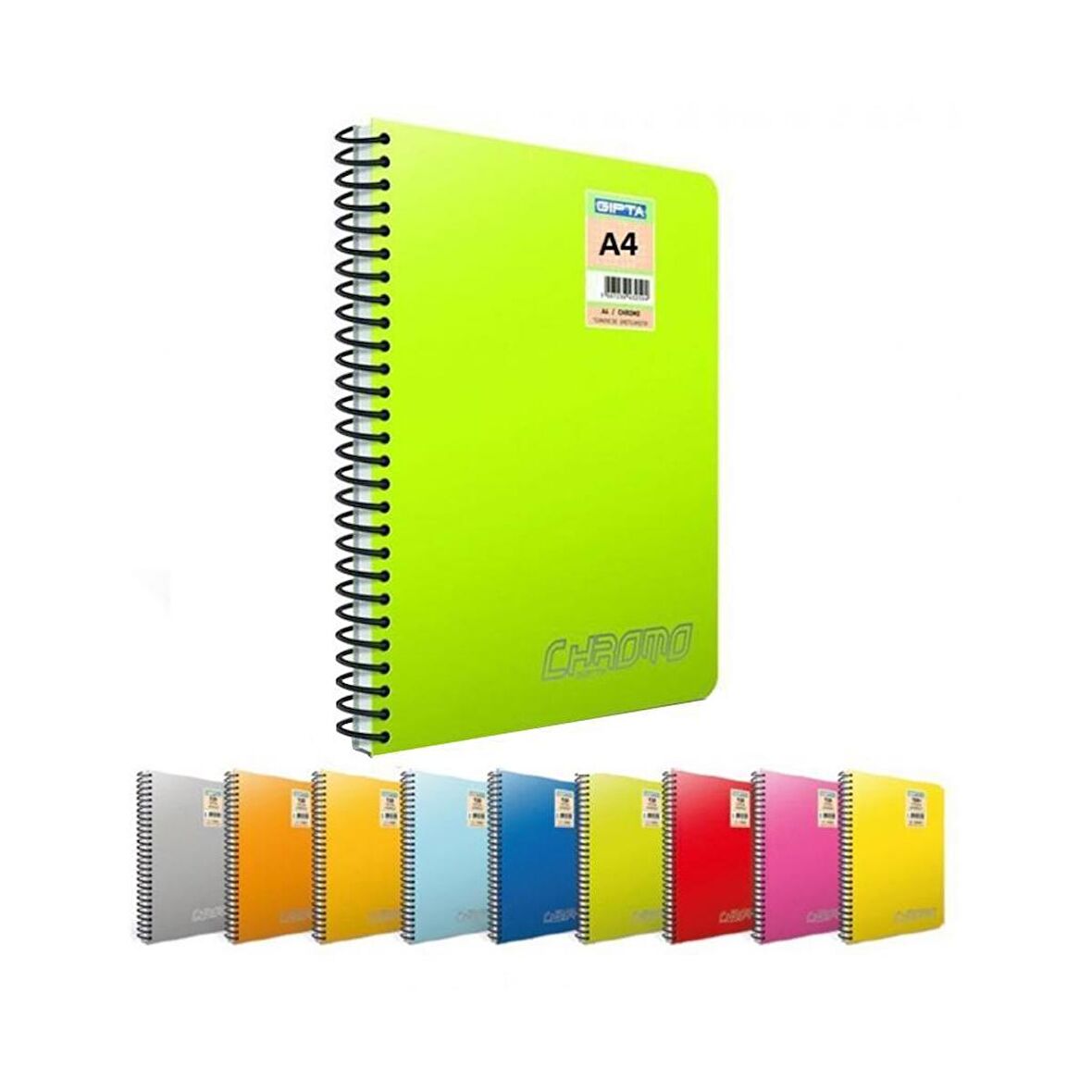 Gıpta Chromo 80 Yp. A4 Spiralli Pp. Kapak Defter Çizgili 4'lü
