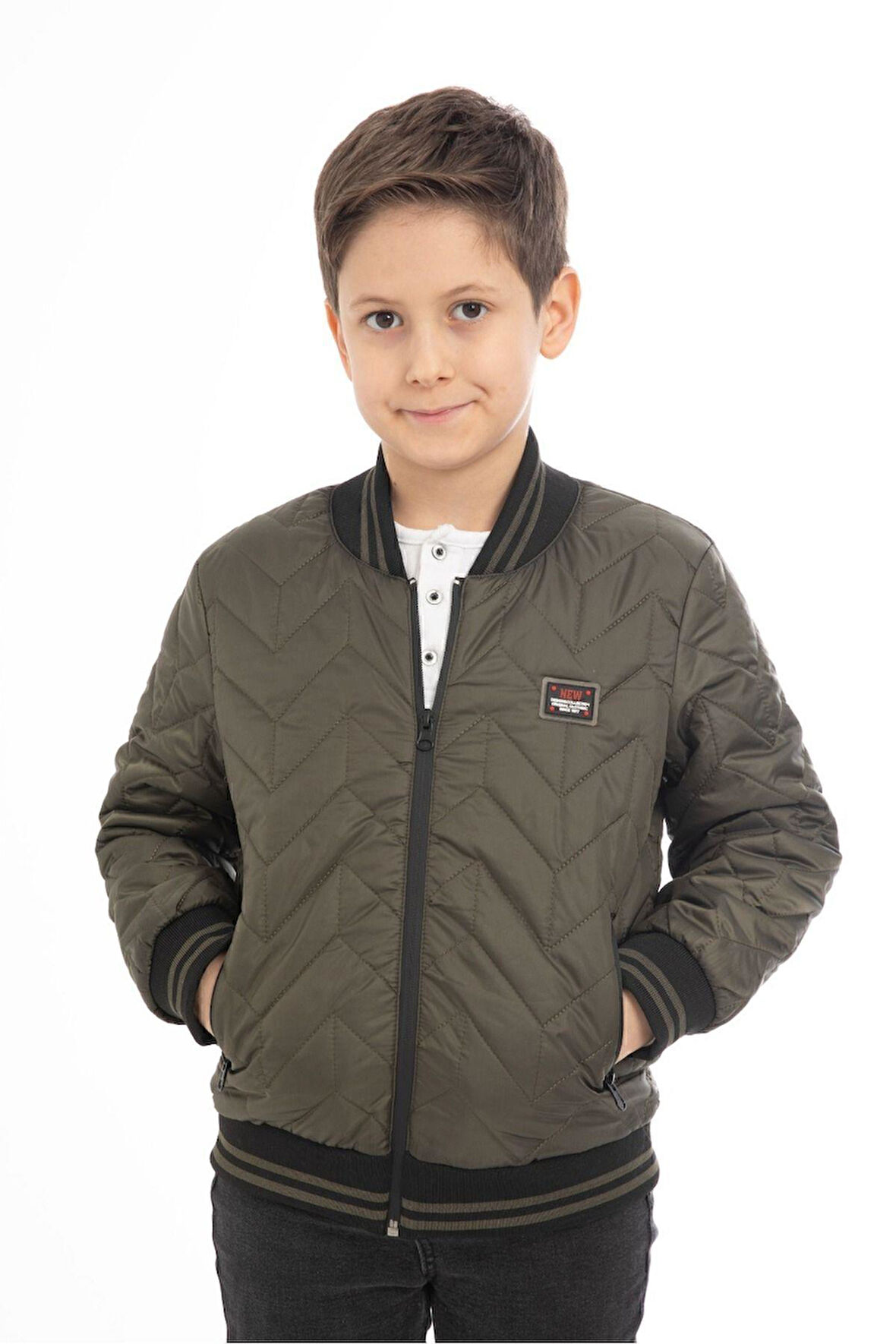 Erkek Çocuk Kolej Yaka Astarlı Su ve Rüzgar Geçirmez Fermuarlı Cep Mont Ceket