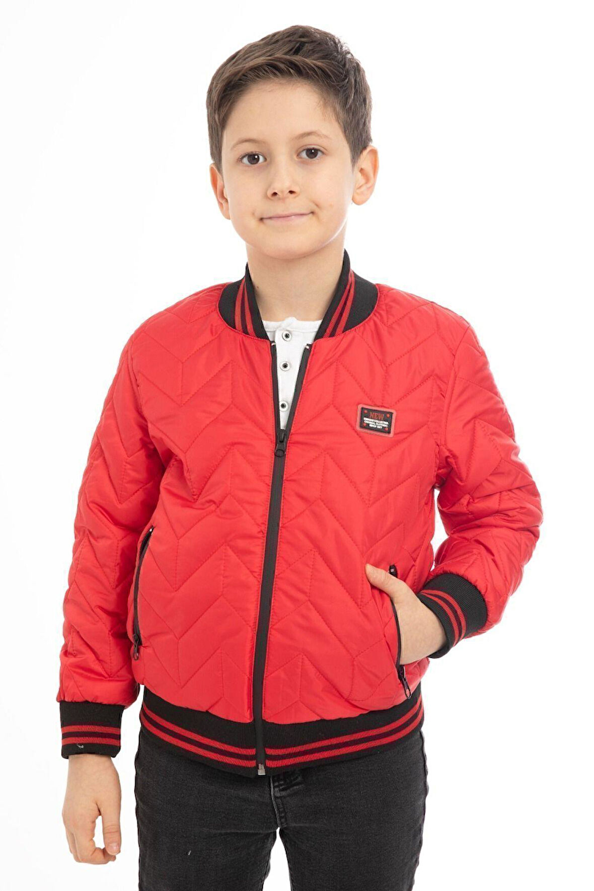 Erkek Çocuk Kolej Yaka Astarlı Su ve Rüzgar Geçirmez Fermuarlı Cep Mont Ceket