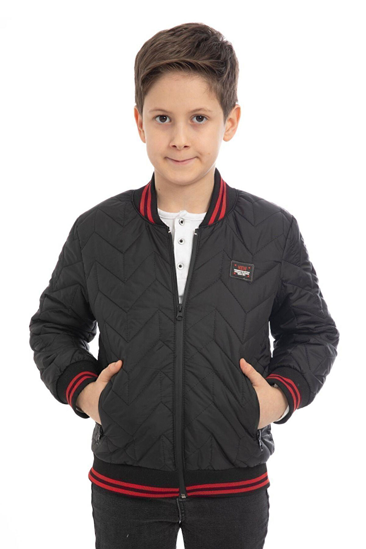 Erkek Çocuk Kolej Yaka Astarlı Su ve Rüzgar Geçirmez Fermuarlı Cep Mont Ceket