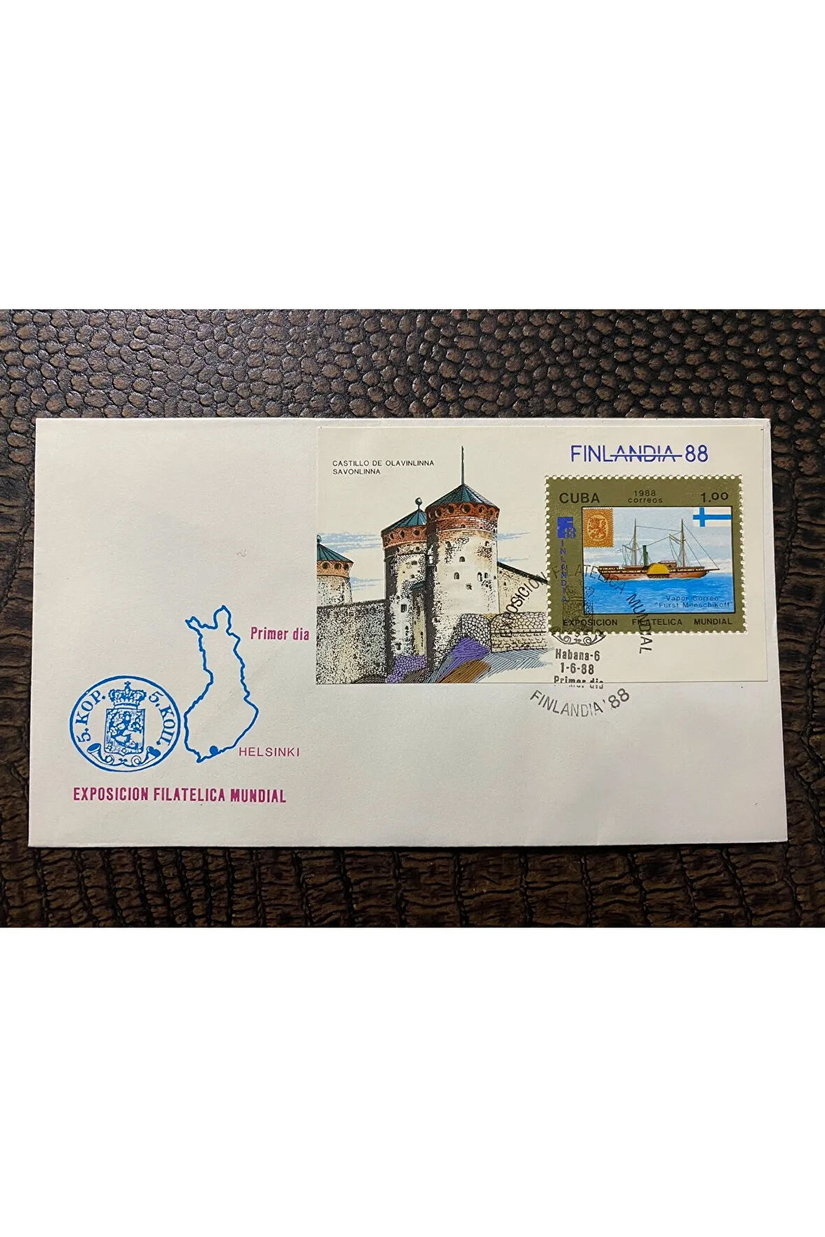 CUBA / KÜBA 1988 İlk Gün Zarfı Exp. Filatelica İnternational Mundial '88 Finlandia