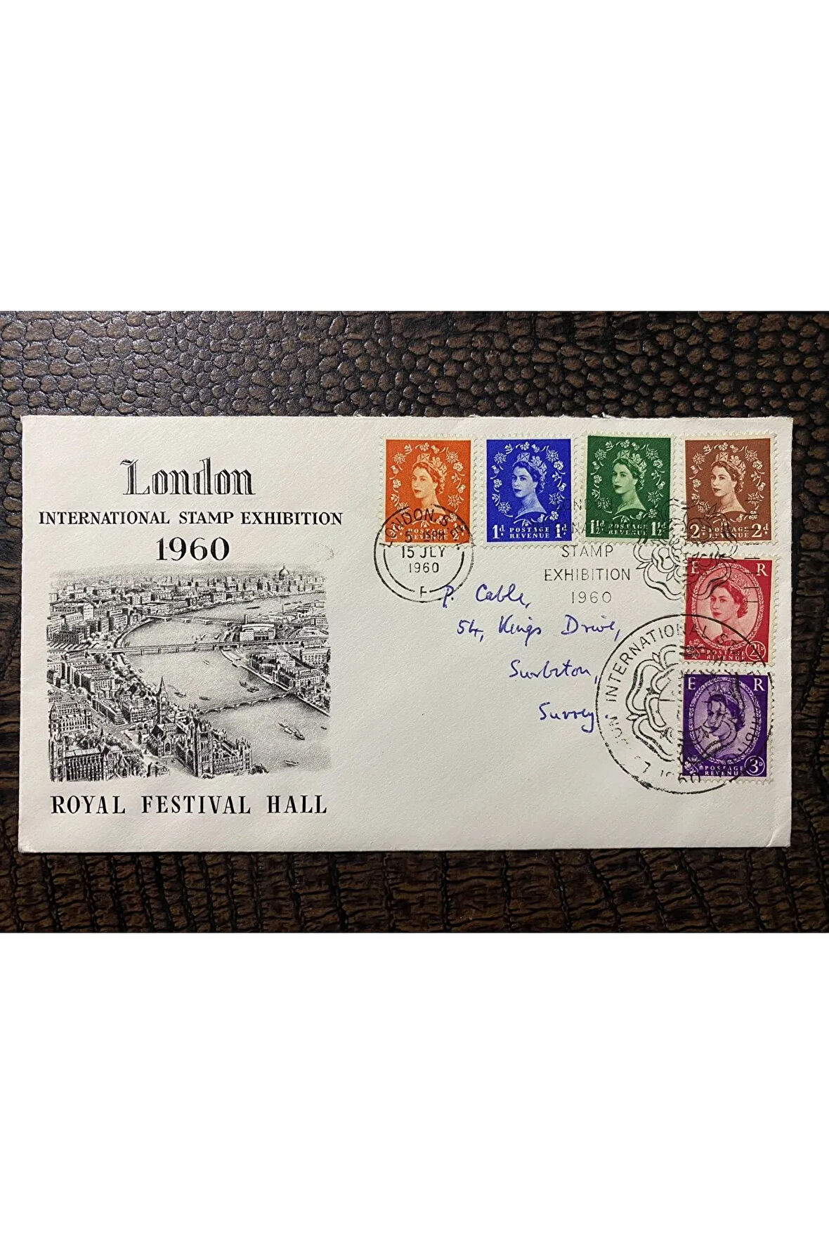 İngiltere London İnternational Stamp Exhibition Kraliçe Pullu 1960 Özel gün Damgalı Zarf Uluslarara