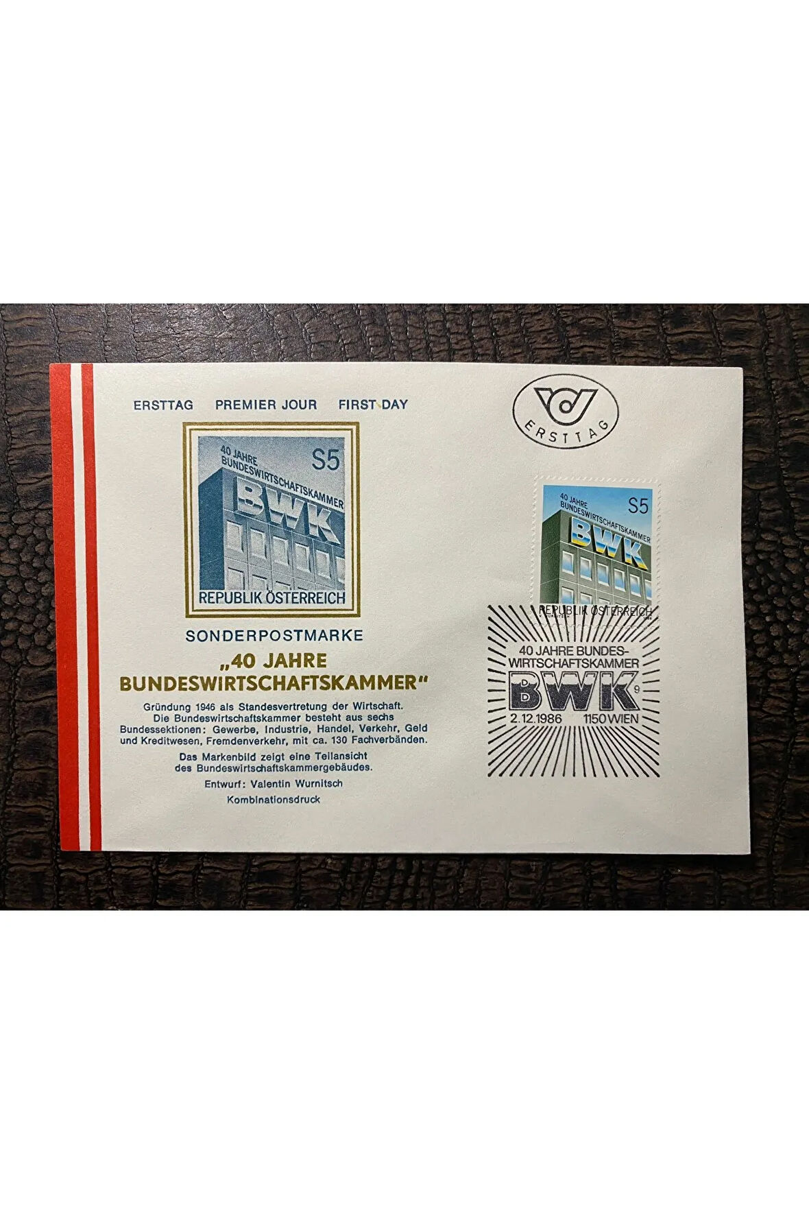 Österreich FDC 40 Jahre Bundeswirtschaftskammer AVUSTURYA 1986 İlkgün Zarfları BWK Federal Ekonomi