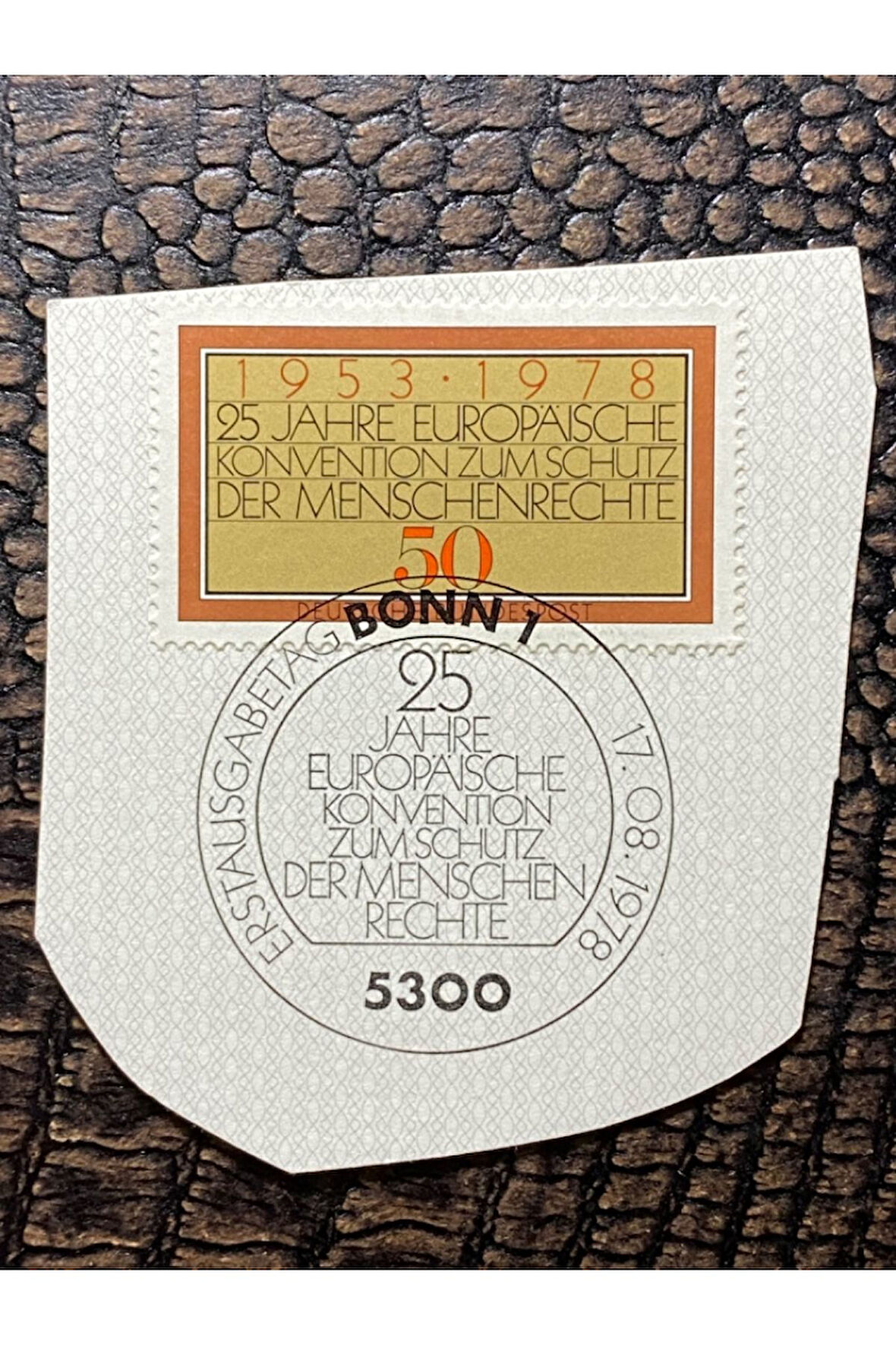 Almanya İlkgün Özel Damgalı Fragman Pul 25 Jahre Europäische Konvention zum schutz der Menschenrech