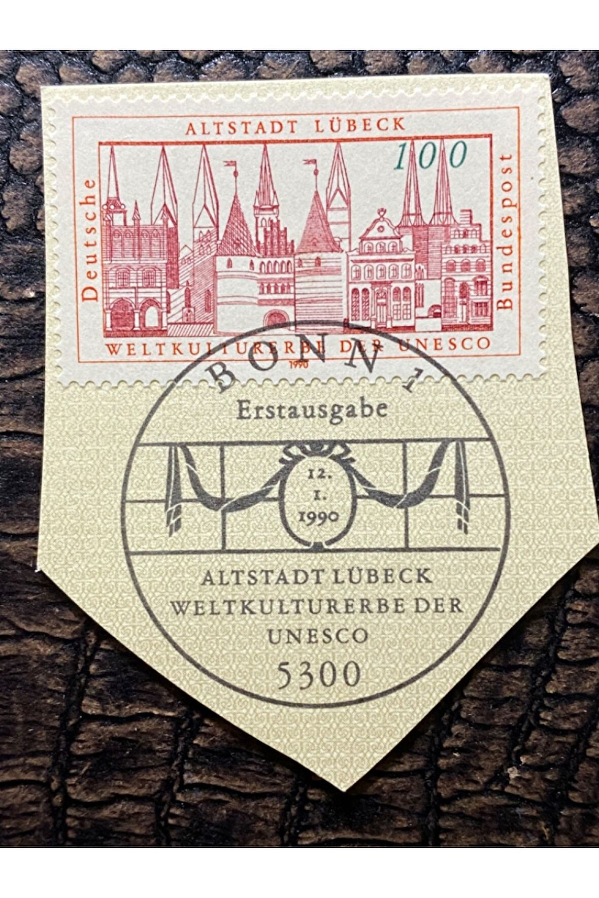 Almanya İlkgün Özel Damgalı Fragman Pul Altstadt Lübeck Weltkulturerbe der Unesco 1990 Bonn