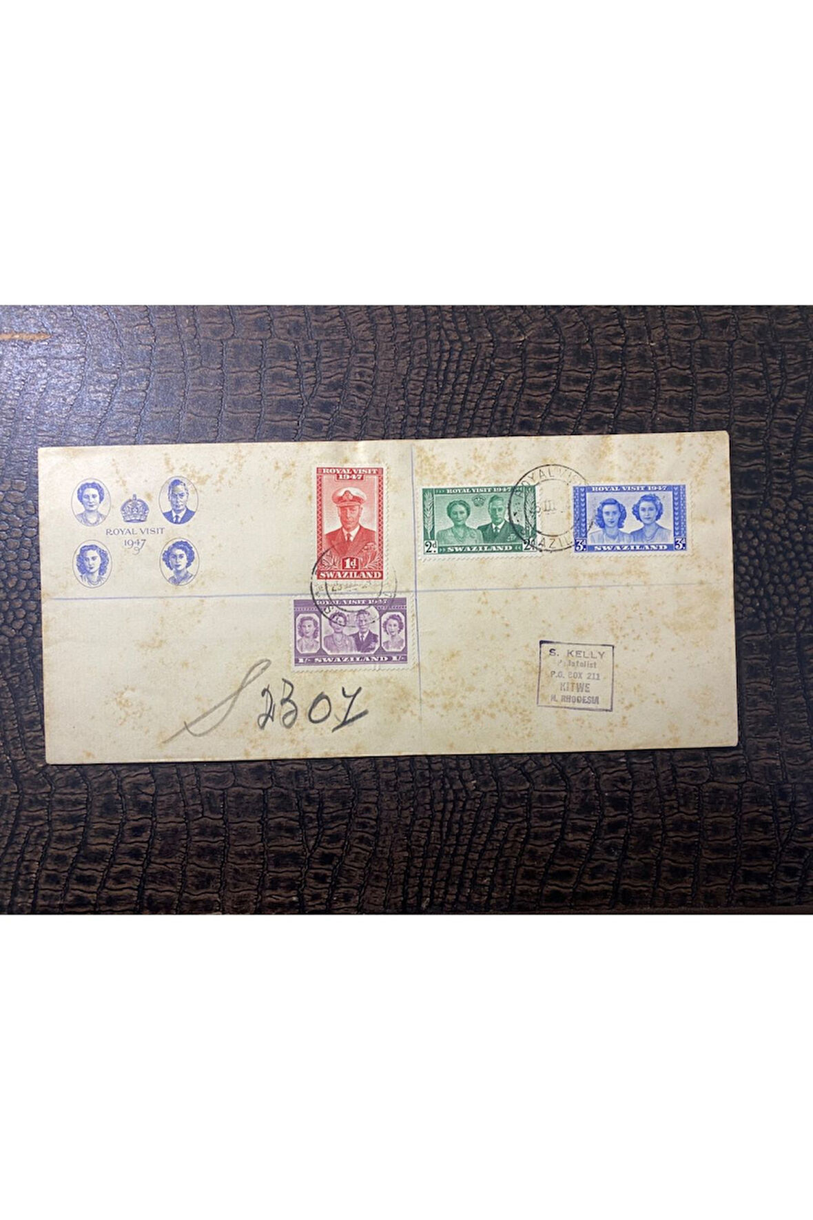 1947 Kraliyet Ziyareti İngiliz Sömürge İlk Gün Zarfı Tam Seri Pulları ve Özel Gün Damgalı Royal Vis