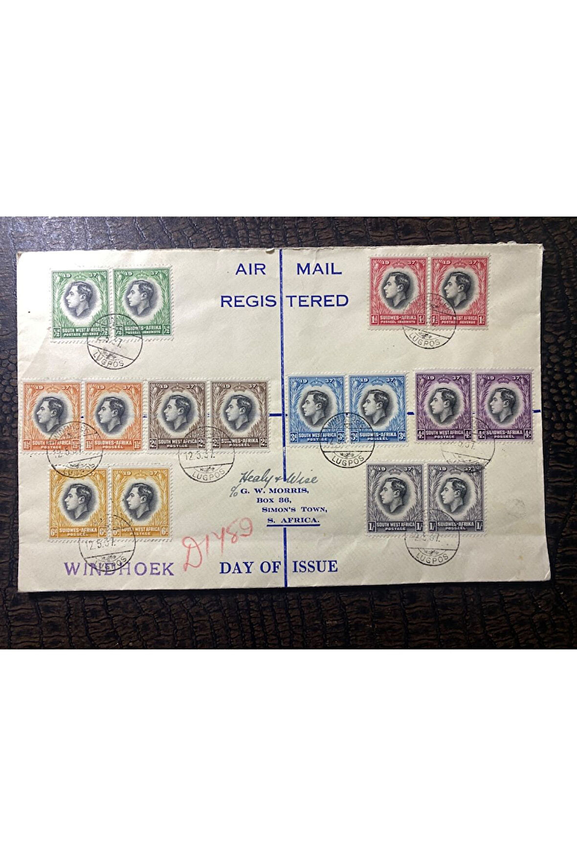 1937 Kraliyet Ziyareti İngiliz Sömürge İlk Gün Zarfı Tam Seri Pulları ve Özel Gün Damgalı Royal Vis