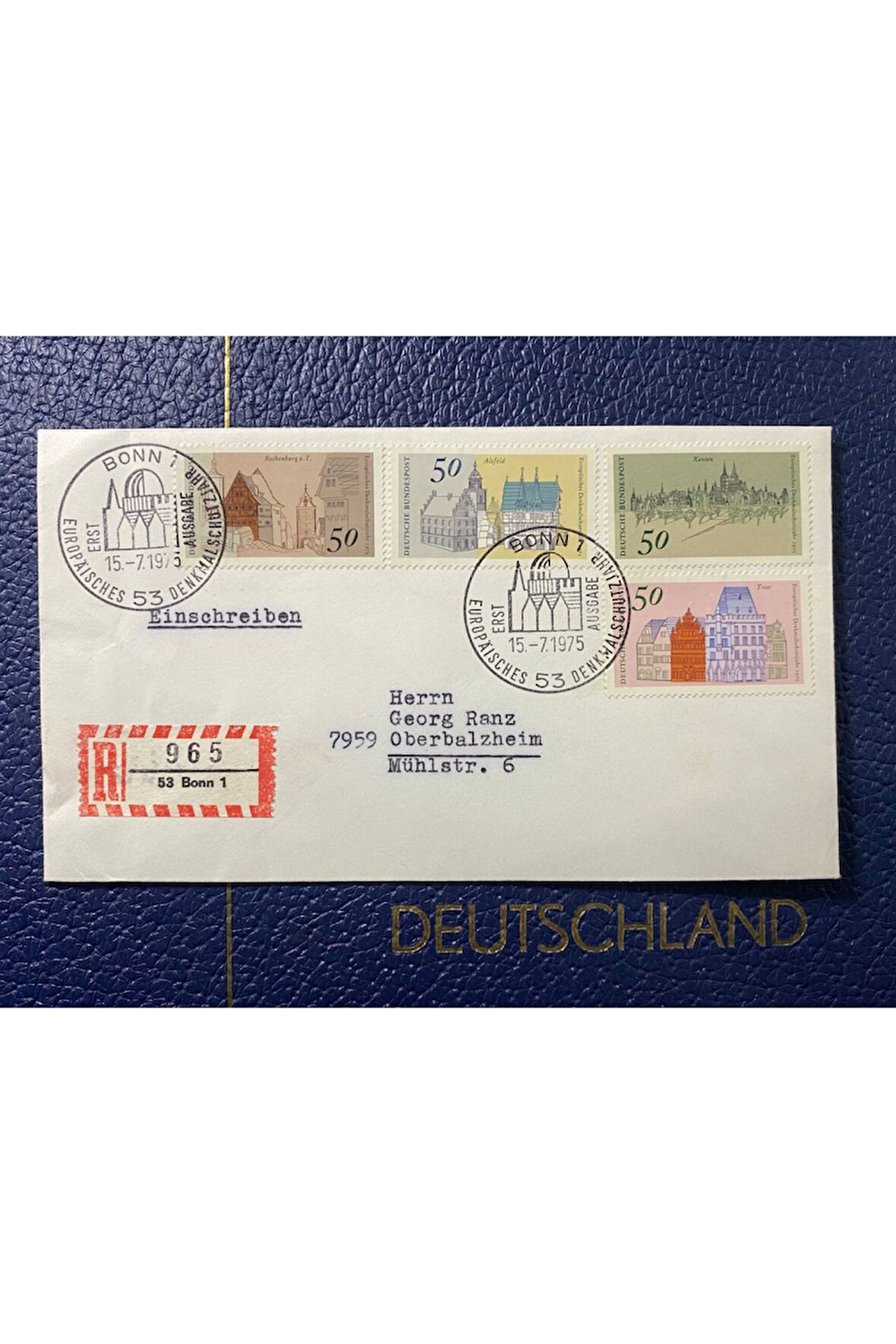ALMANYA ÖZEL DAMGALI İLK GÜN ZARFI EUROPAİSCHES DENKMALSCHUTZJAHR 1975 ERSTAUSGABETAG DEUTSCHLAND B