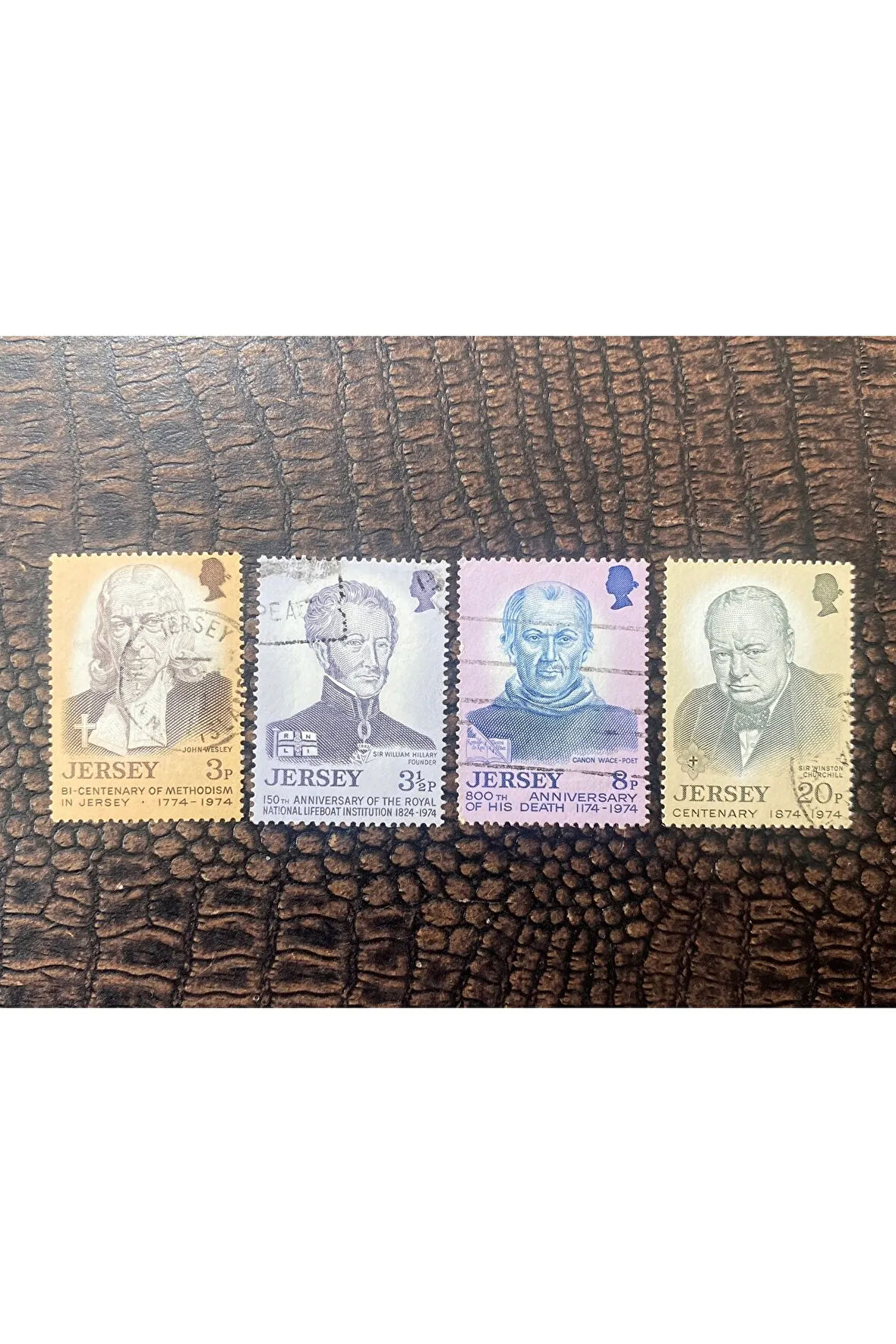 İngiliz Sömürge İngiltere "Önemli Kişilerin Yıldönümü" JERSEY STAMPS No103-106 Aniversaries of impo