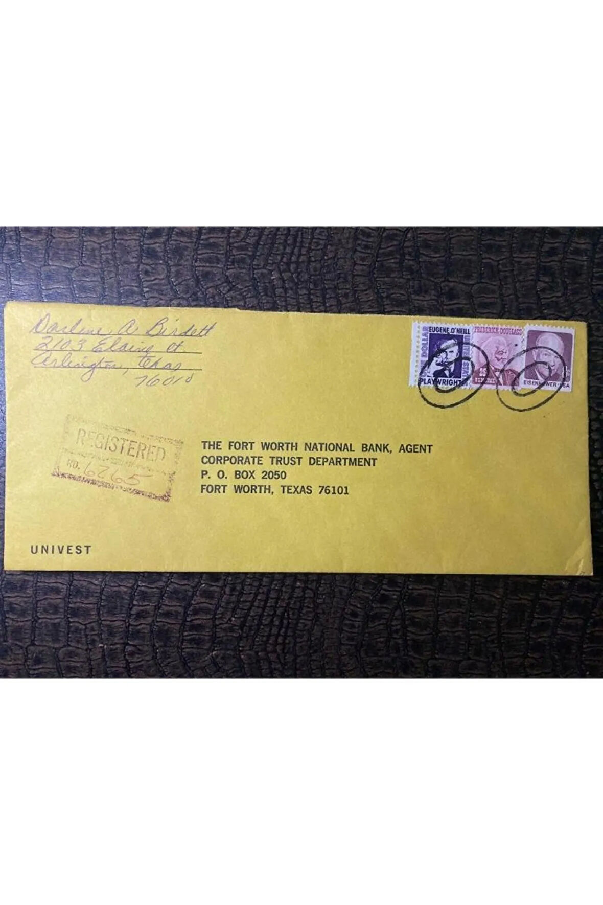 USA Amerikan Pullu 1971 Yılında Taahhütlü Postadan geçmiş varış damgalı boş Zarf US REGİSTERED MAİL