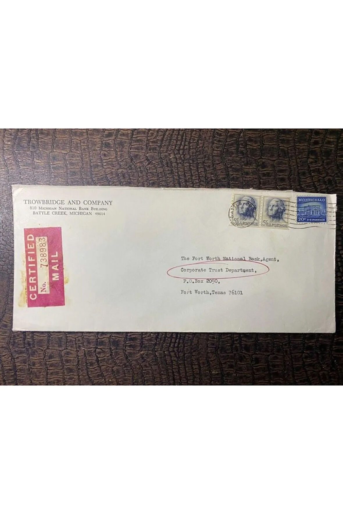 USA Amerikan Pullu 1966 Yılında Taahhütlü Postadan geçmiş varış damgalı boş Zarf US REGİSTERED MAİL