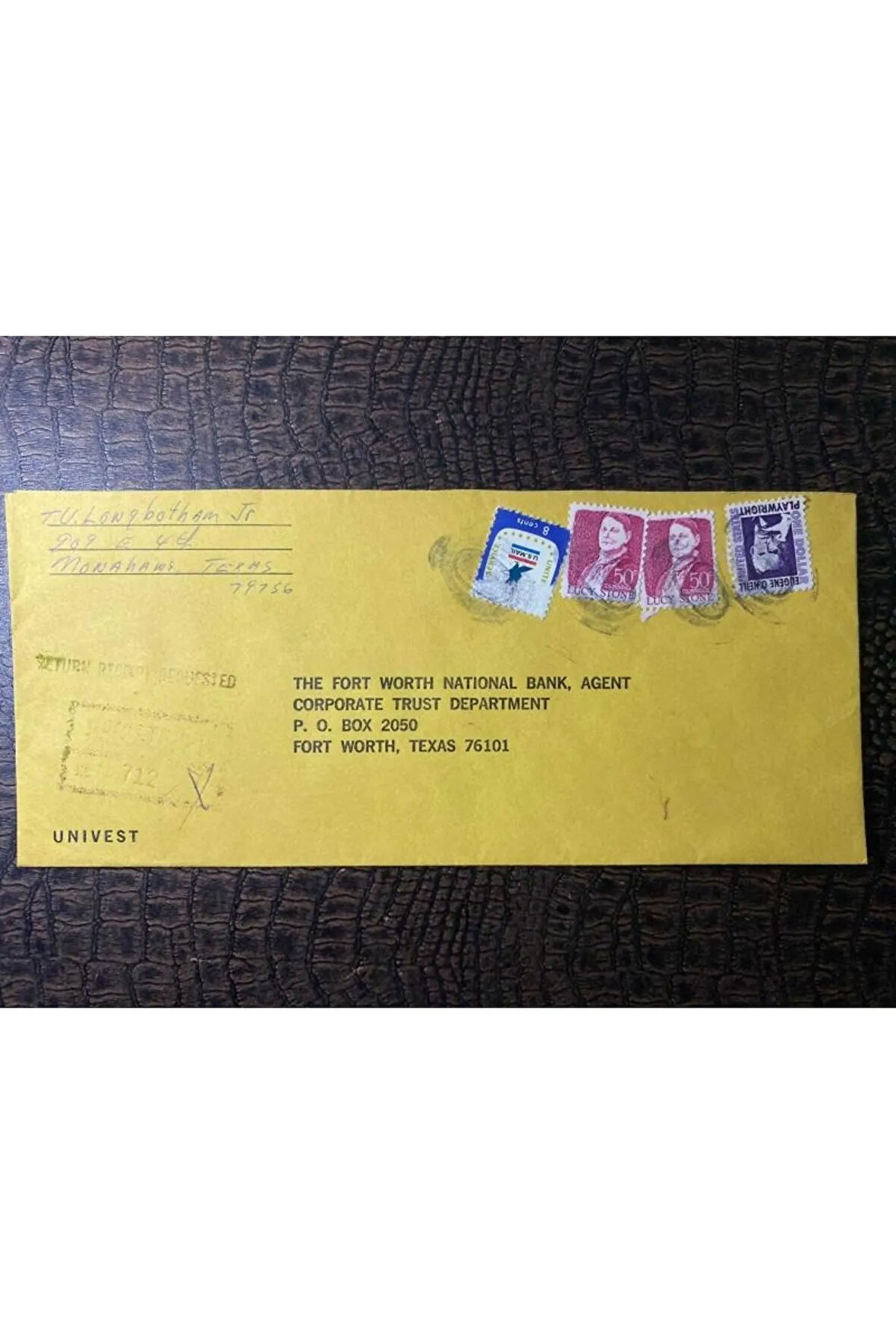 USA Amerikan Pullu 1971 Yılında iadeli Taahhütlü Postadan geçmiş varış damgalı boş Zarf US REGİSTER