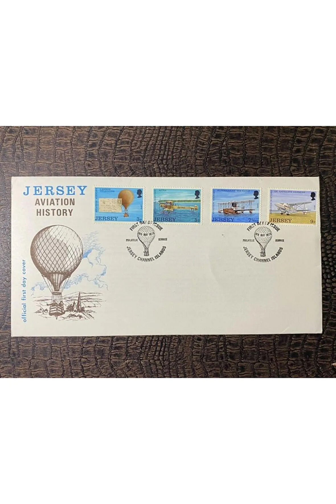İngiliz Sömürge İngiltere İLK GÜN ZARFI VE PULLARI FDC JERSEY UÇAK HAVACILIK TEMALI Damgalı Tam Ser
