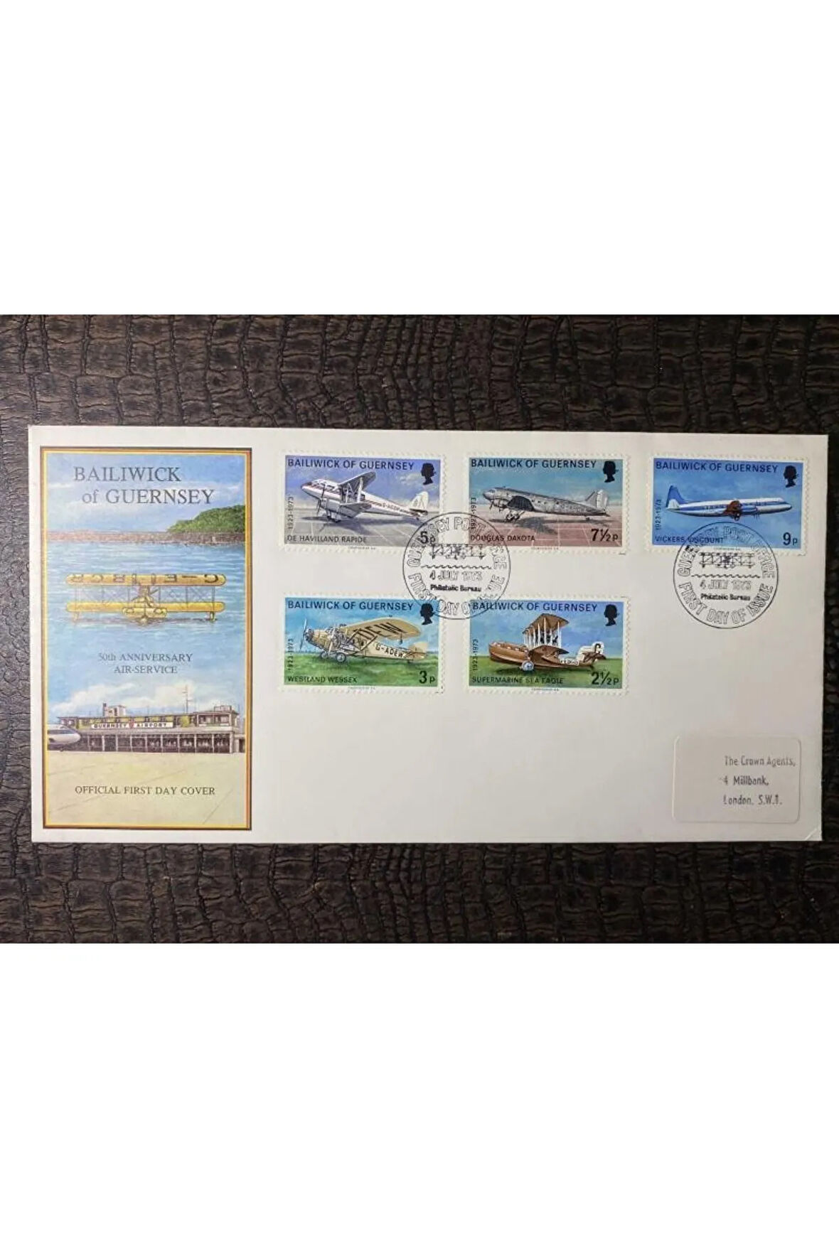İngiliz Sömürge İngiltere İLK GÜN ZARFI VE PULLARI FDC JERSEY UÇAK HAVACILIK TEMALI Damgalı Tam Ser