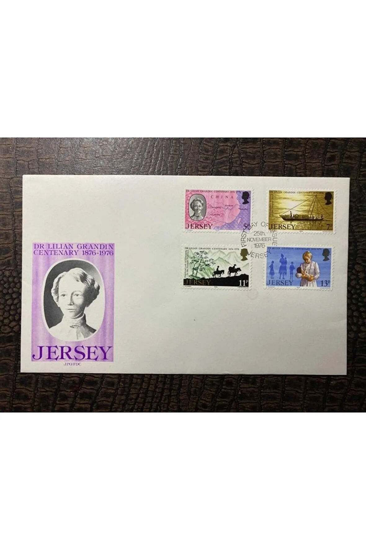 İngiliz Sömürge İngiltere İLK GÜN ZARFI VE PULLARI FDC JERSEY'in ilk Kadın Doktoru TEMALI Damgalı T
