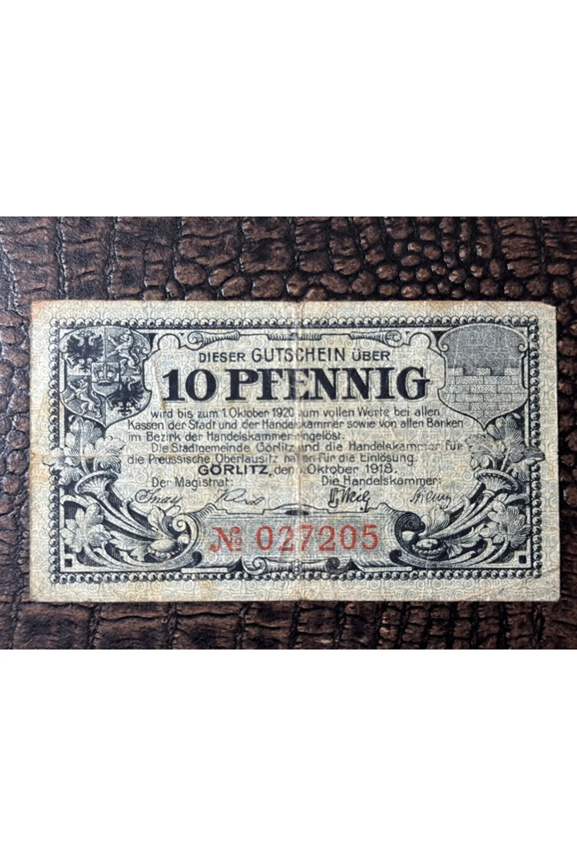 Almanya Reich Dönemi 01.10.1918 Notgeld 10 Pfennig Stadt GÖRLİTZ Acil Durum Parası