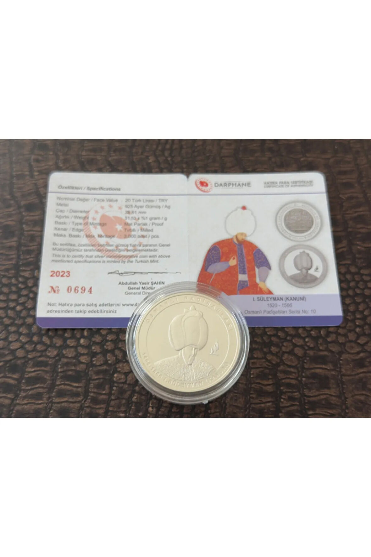 I. Süleyman (Kanuni) Osmanlı Padişahları Serisi No:10 Gümüş Hatıra Para