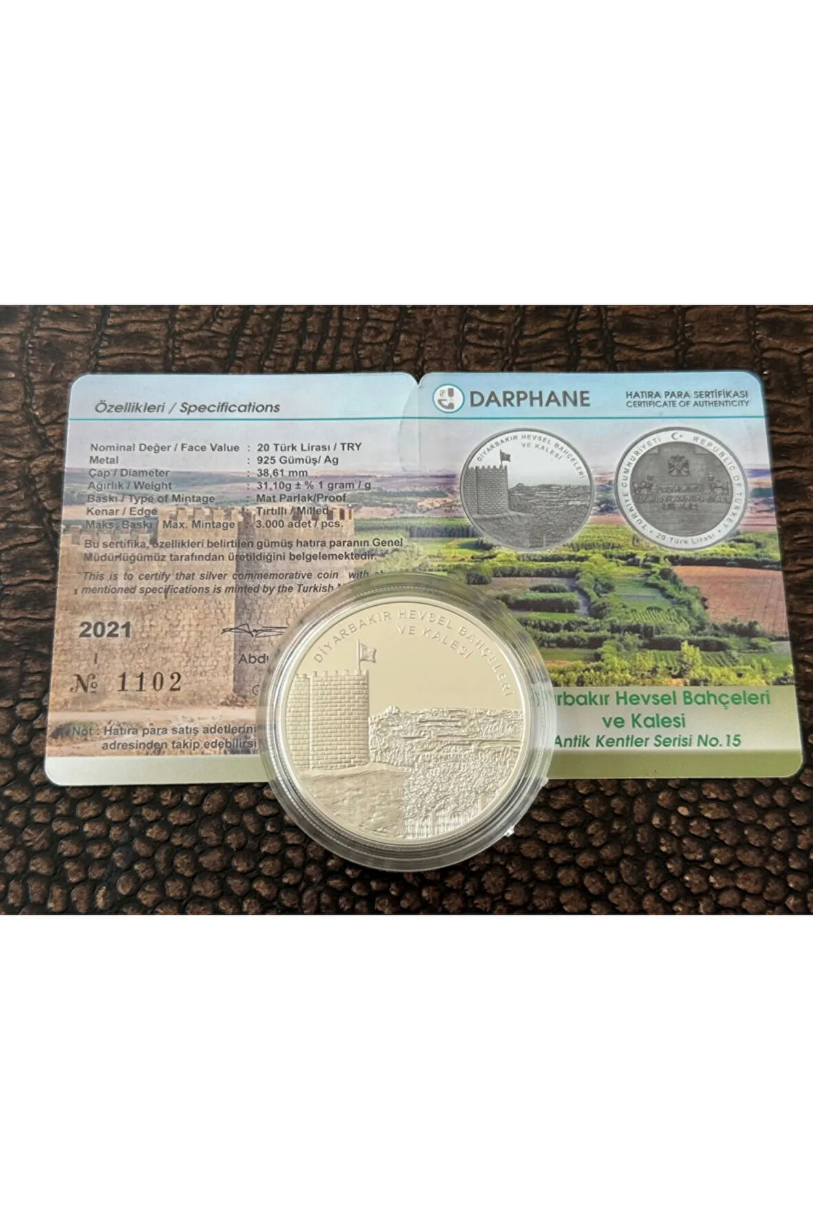 Diyarbakır Hevsel Bahçeleri ve Kalesi - Antik Kentler Serisi No:15 Gümüş Hatıra Para