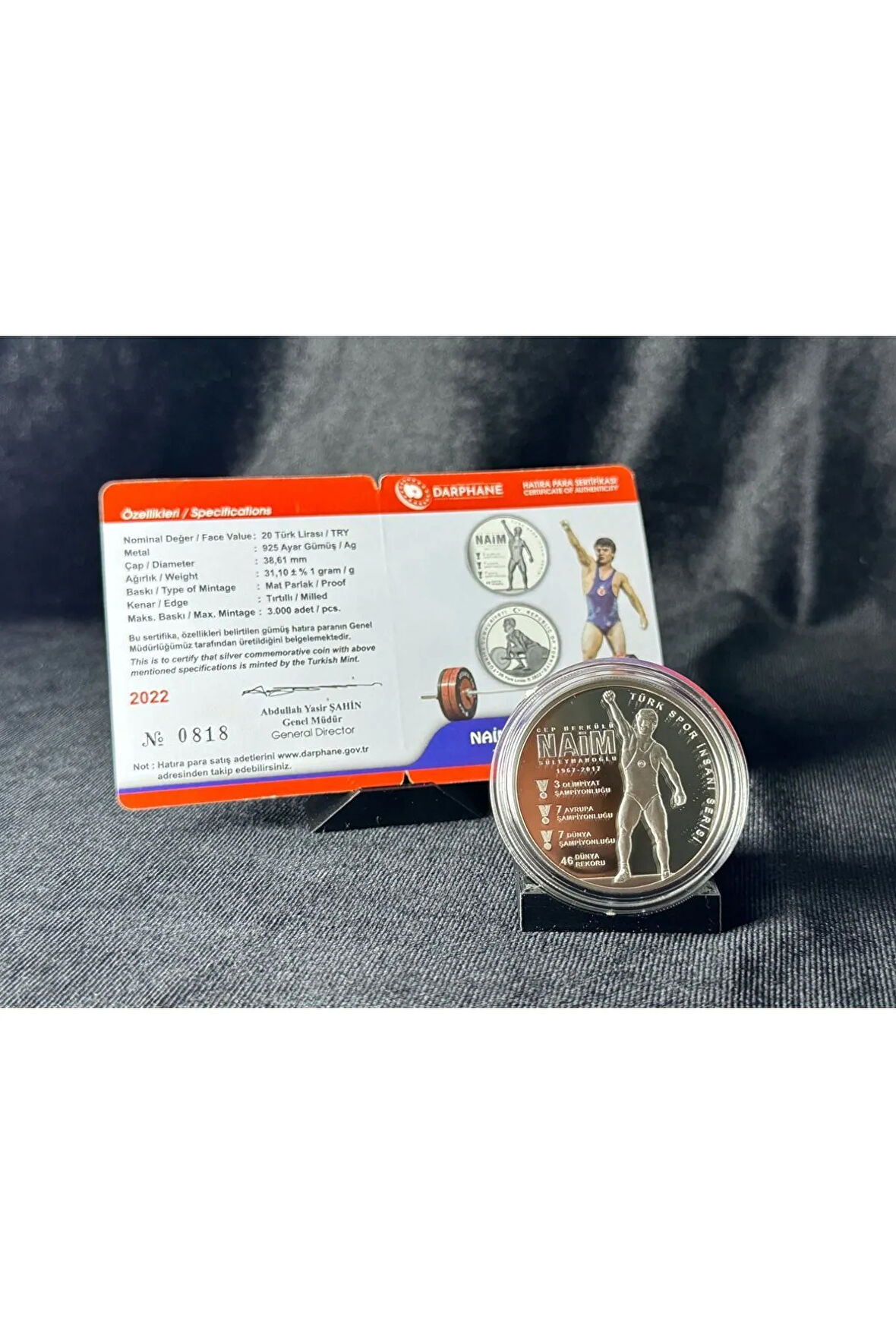 Naim Süleymanoğlu Türk Spor İnsanı Serisi No:2 Gümüş Hatıra Para Çil