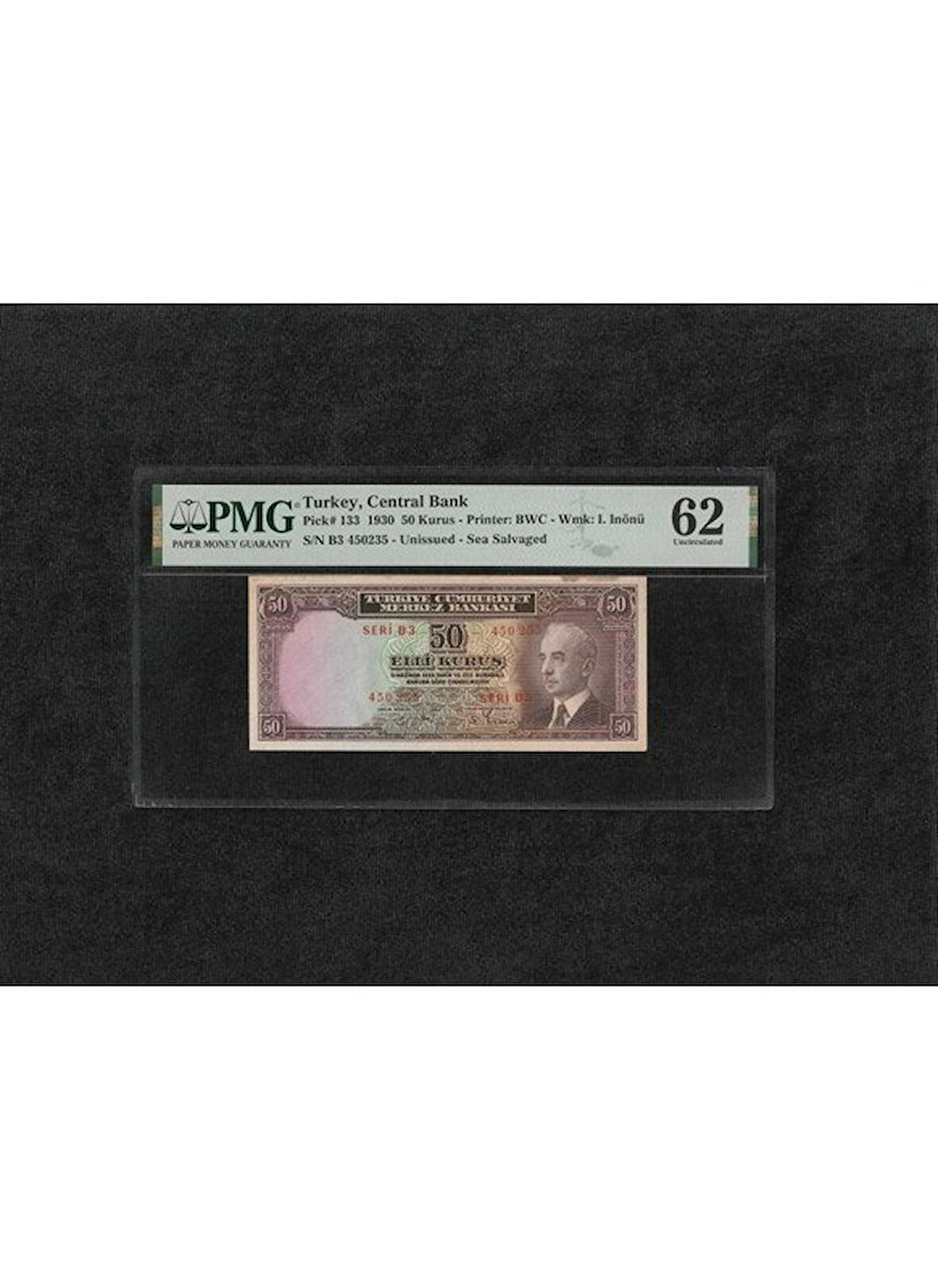 Pmg 62 Unc Çil Inönü Batan Gemi 50 Kuruş P 133 1930 S/n B3 2. Ems