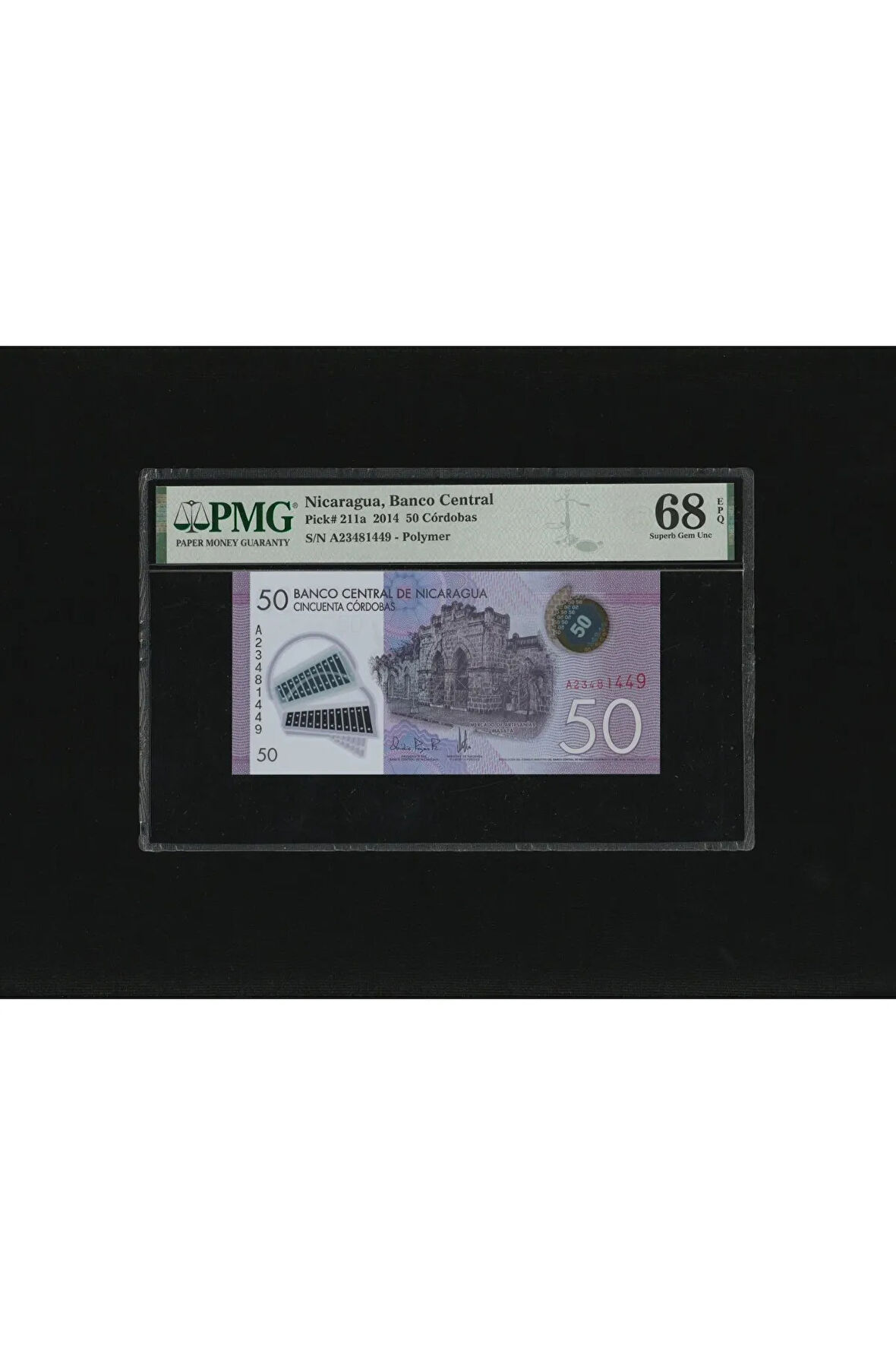 Nikaragua Nicaragua 50 Cordobas Polymer P 211a 2014 PMG 68 EPQ SUPER GEM UNC ÇİL SN A23481449