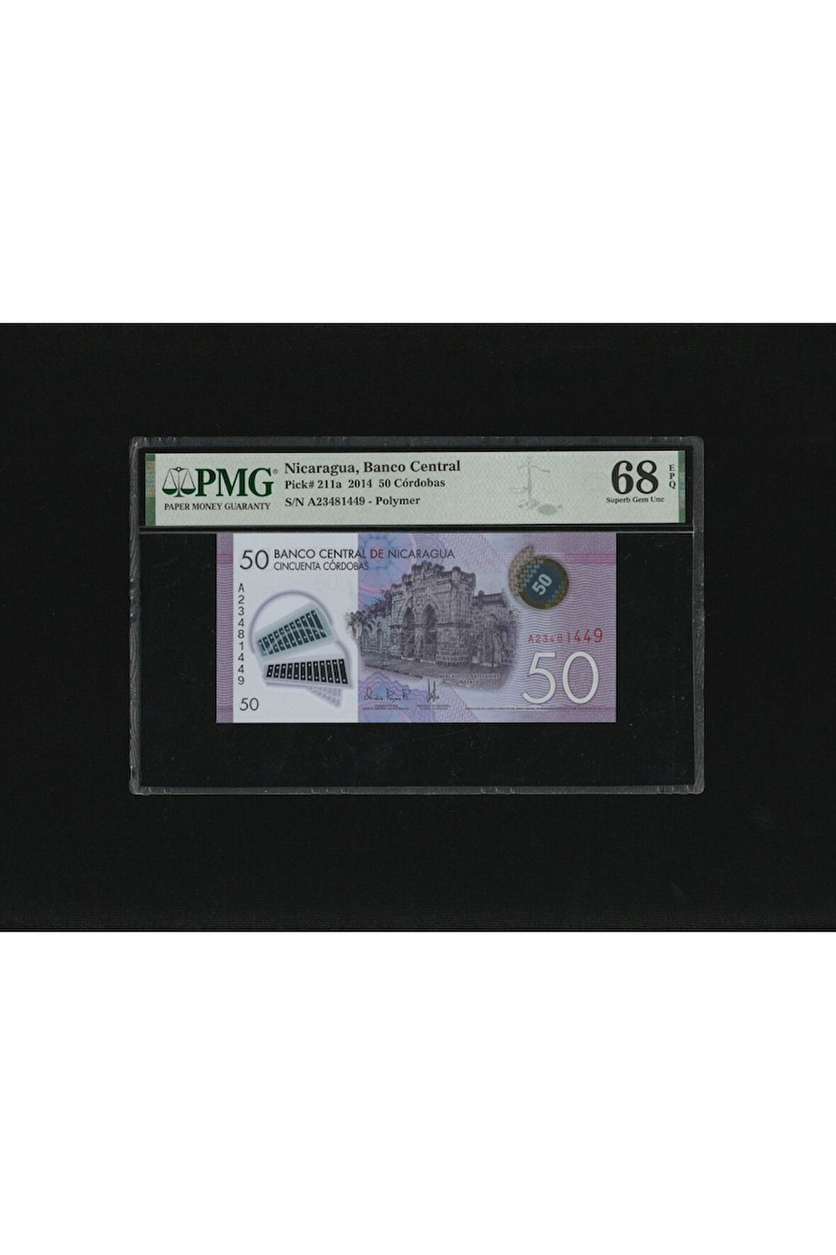 TOP POP Nikaragua Nicaragua 50 Cordobas Polymer P 211a 2014 PMG 68 EPQ SUPER GEM UNC ÇİL SN A234814