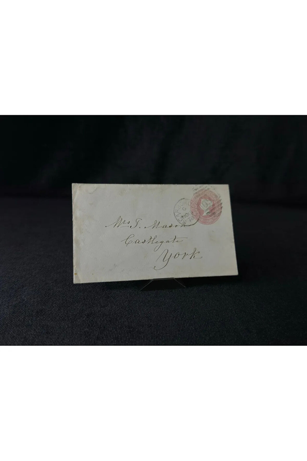 İngiltere Klasik Dönem 1878 Victoria Dönemi Pink Penny kendinden Pullu Antiye Zarf postadan geçmiş