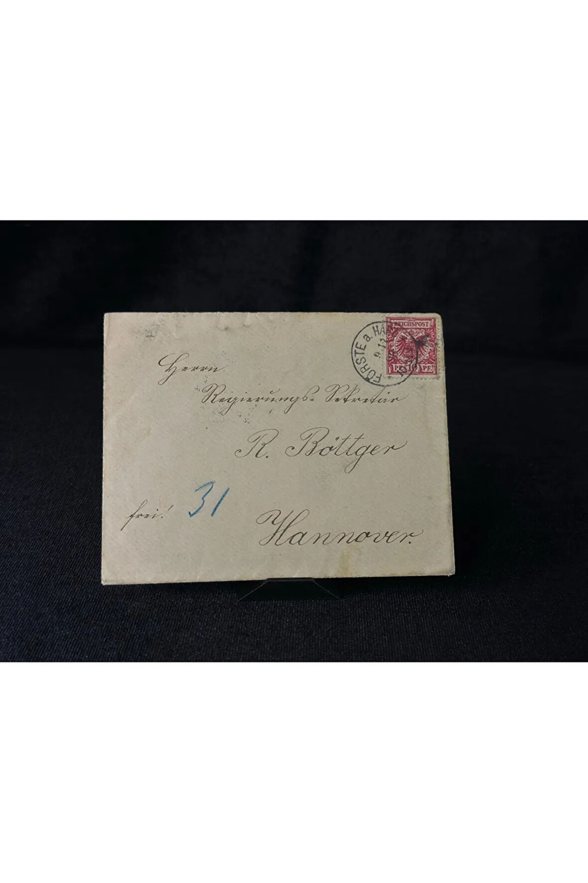Deutsches Reich 1898 yılında Alman İmparatorluğu döneminde postadan geçmiş Zarf Reichspost 10 Pfenn