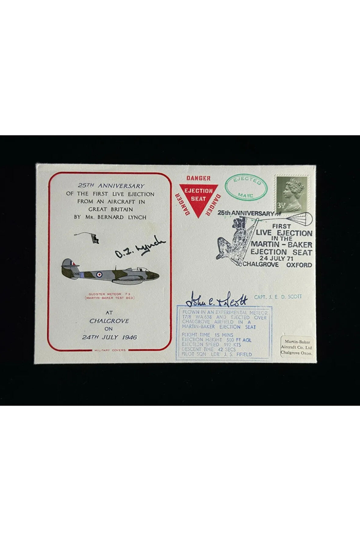 İngiltere LİMİTED (300/230) FDC İlk Gün Zarfı First Jet Ejection seat cover 1971 signed by (ıslak İ